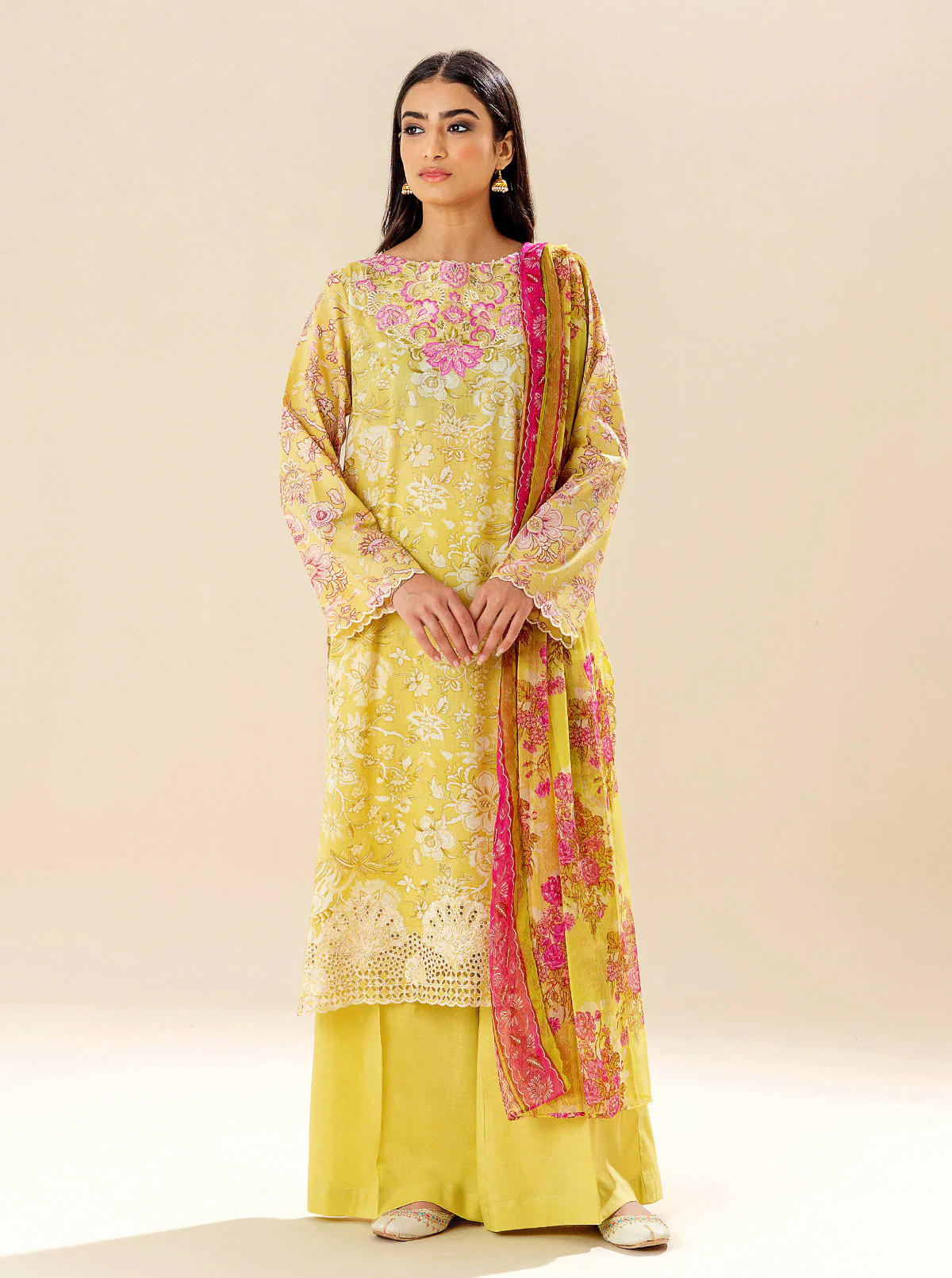 3 PIECE EMBROIDERED LAWN SUIT - LIME DECOR (UNSTITCHED) - Image 2