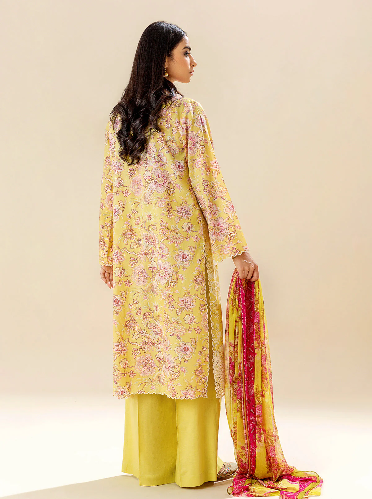 3 PIECE EMBROIDERED LAWN SUIT - LIME DECOR (UNSTITCHED) - Image 4