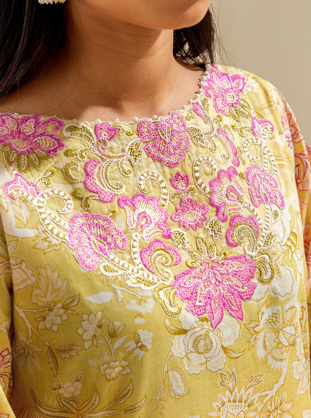 3 PIECE EMBROIDERED LAWN SUIT - LIME DECOR (UNSTITCHED) - Image 5