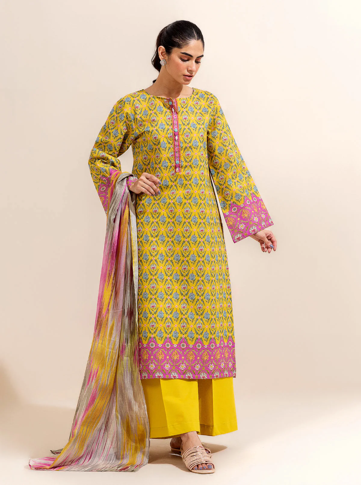 3 PIECE PRINTED LAWN-CANDY SAND (UNSTITCHED) - Image 3