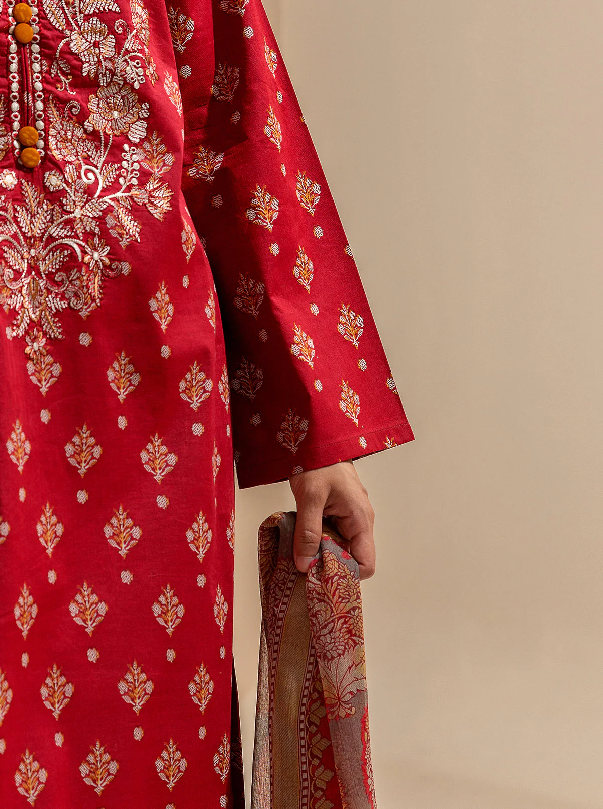 3 PIECE EMBROIDERED LAWN SUIT-BRIGHT POPPY (UNSTITCHED) - Image 6