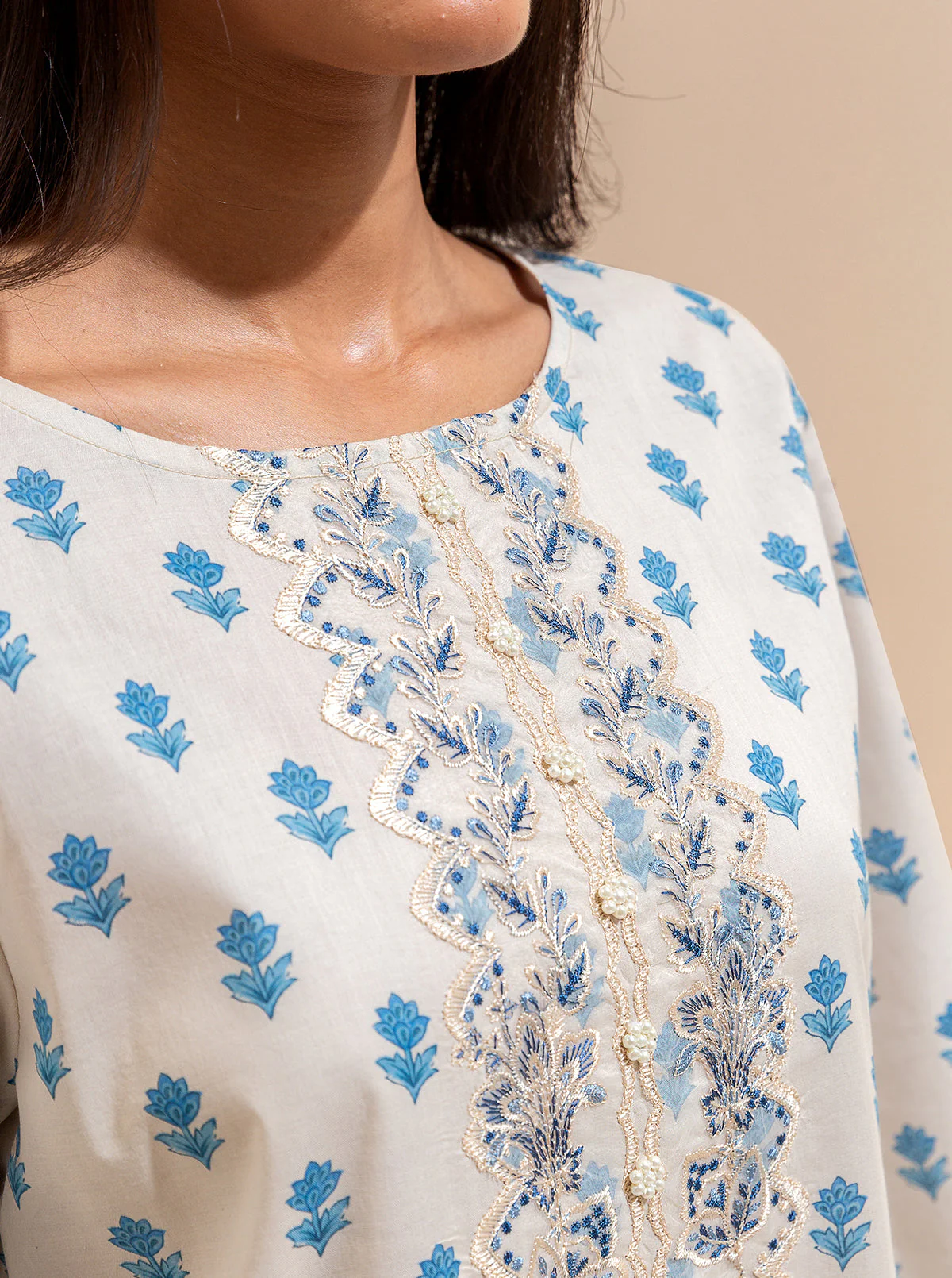3 PIECE EMBROIDERED LAWN SUIT-BLUE GEMS (UNSTITCHED) - Image 7