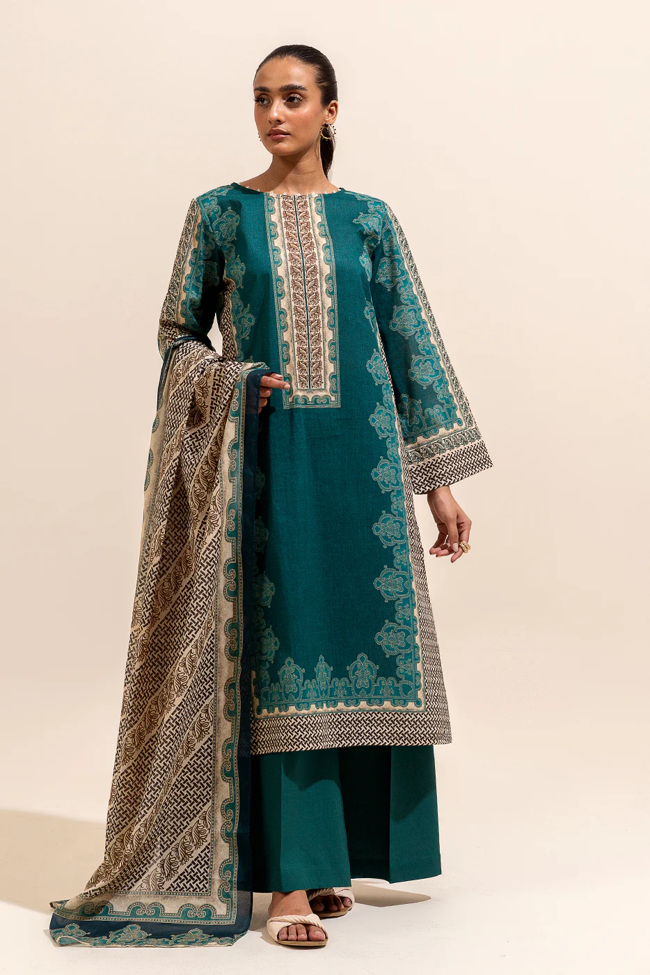3 PIECE PRINTED LAWN SUIT-MOSSY FOREST (UNSTITCHED) - Image 3