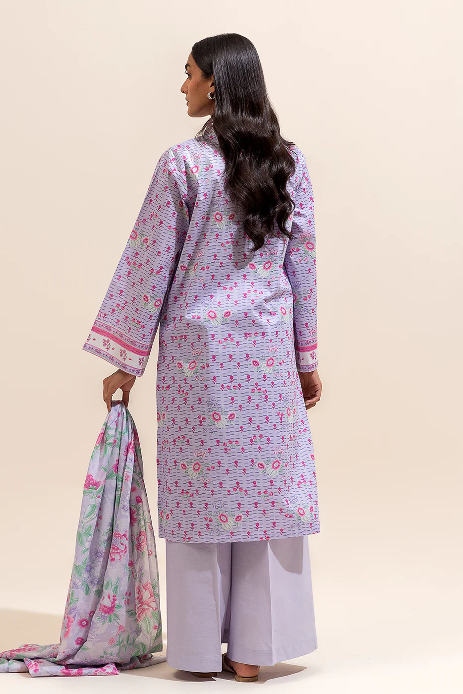3 PIECE EMBROIDERED LAWN SUIT-LAVENDER BLOOM ( UNSTITCHED) - Image 4