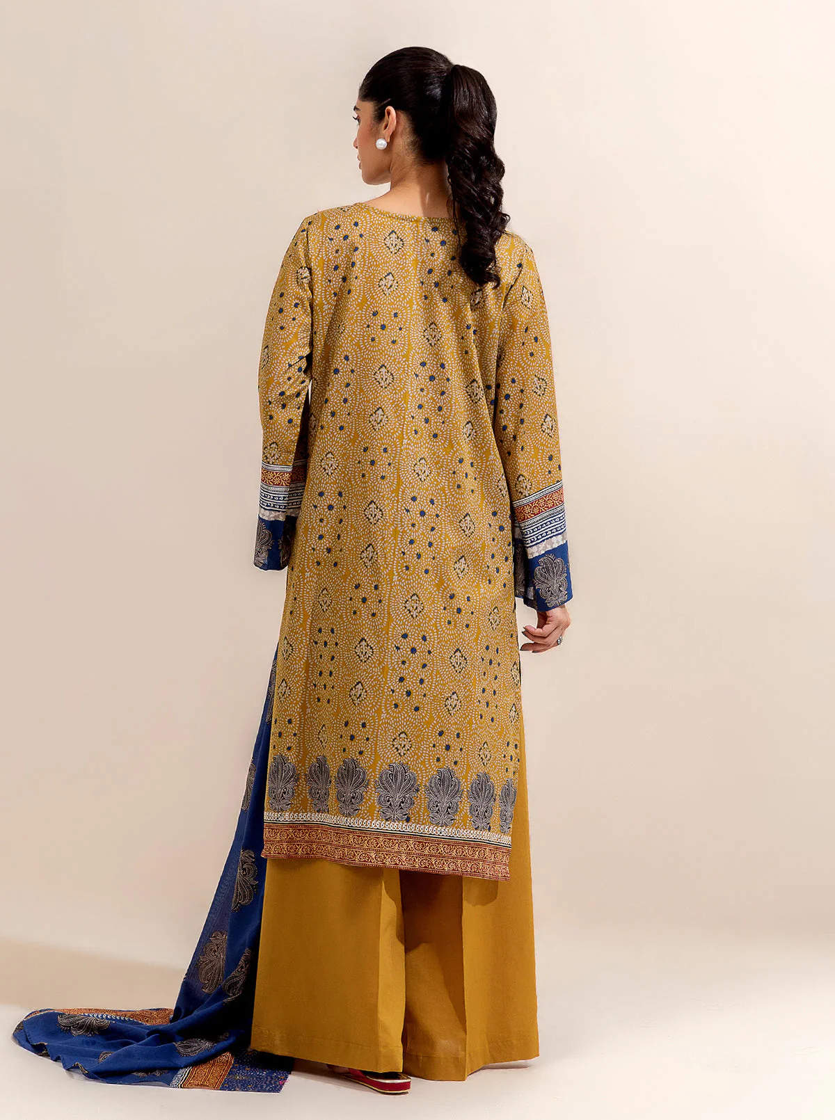 3 PIECE EMBROIDERED LAWN-OLD GOLD (UNSTITCHED) - Image 6