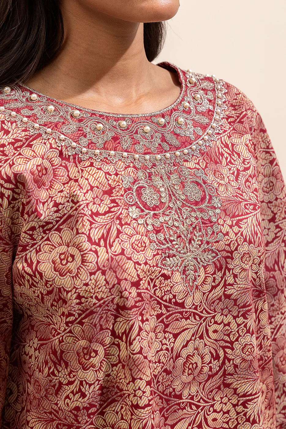 3 PIECE EMBROIDERED LAWN SUIT-MAUVE HAZE ( UNSTITCHED) - Image 5