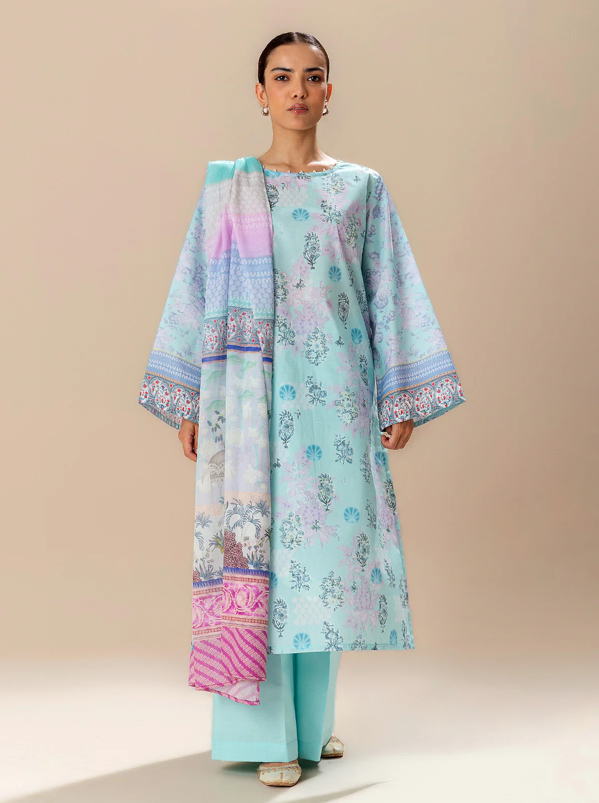 2 PIECE PRINTED LAWN SUIT-BLUEFALLS BAY (UNSTITCHED) - Image 2
