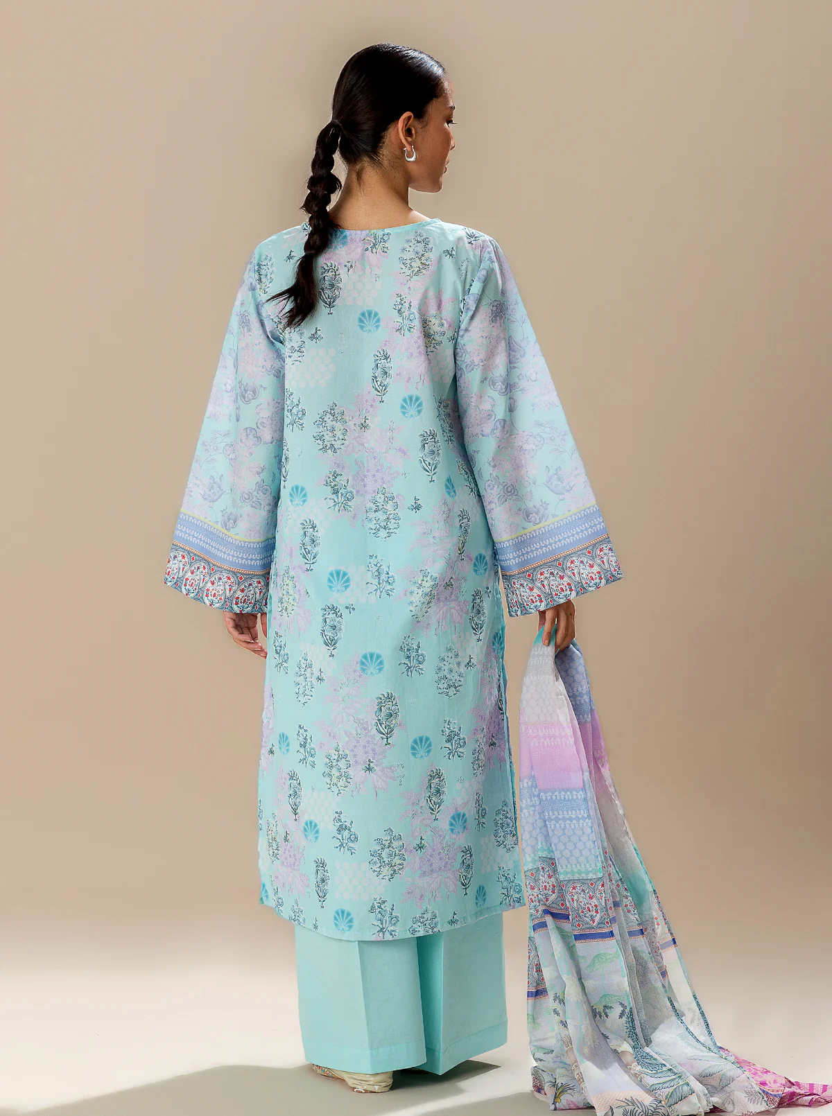 2 PIECE PRINTED LAWN SUIT-BLUEFALLS BAY (UNSTITCHED) - Image 4