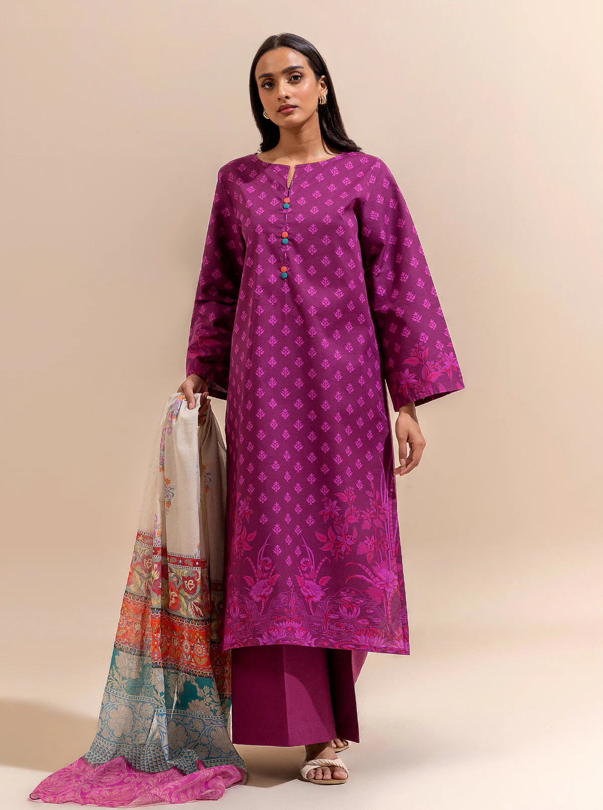 2 PIECE PRINTED LAWN SUIT-MAGENTA MYSTERY (UNSTITCHED) - Image 3