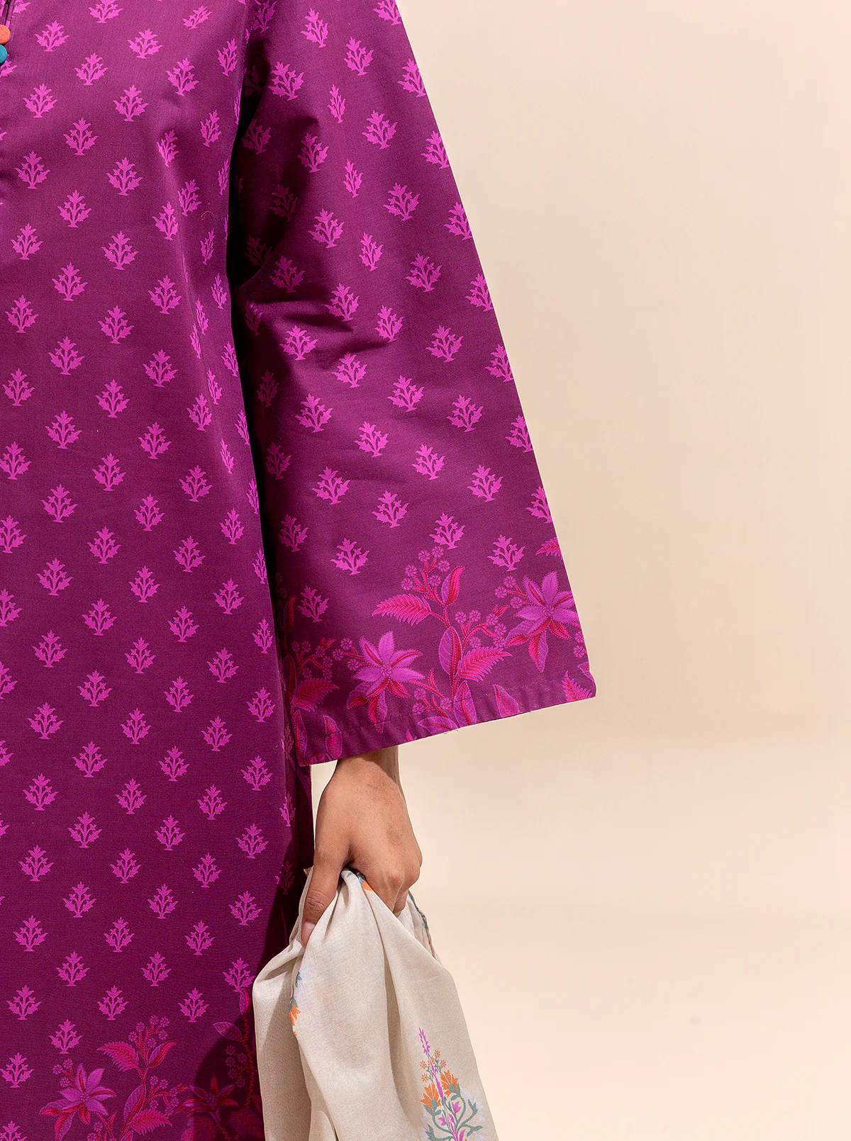 2 PIECE PRINTED LAWN SUIT-MAGENTA MYSTERY (UNSTITCHED) - Image 5