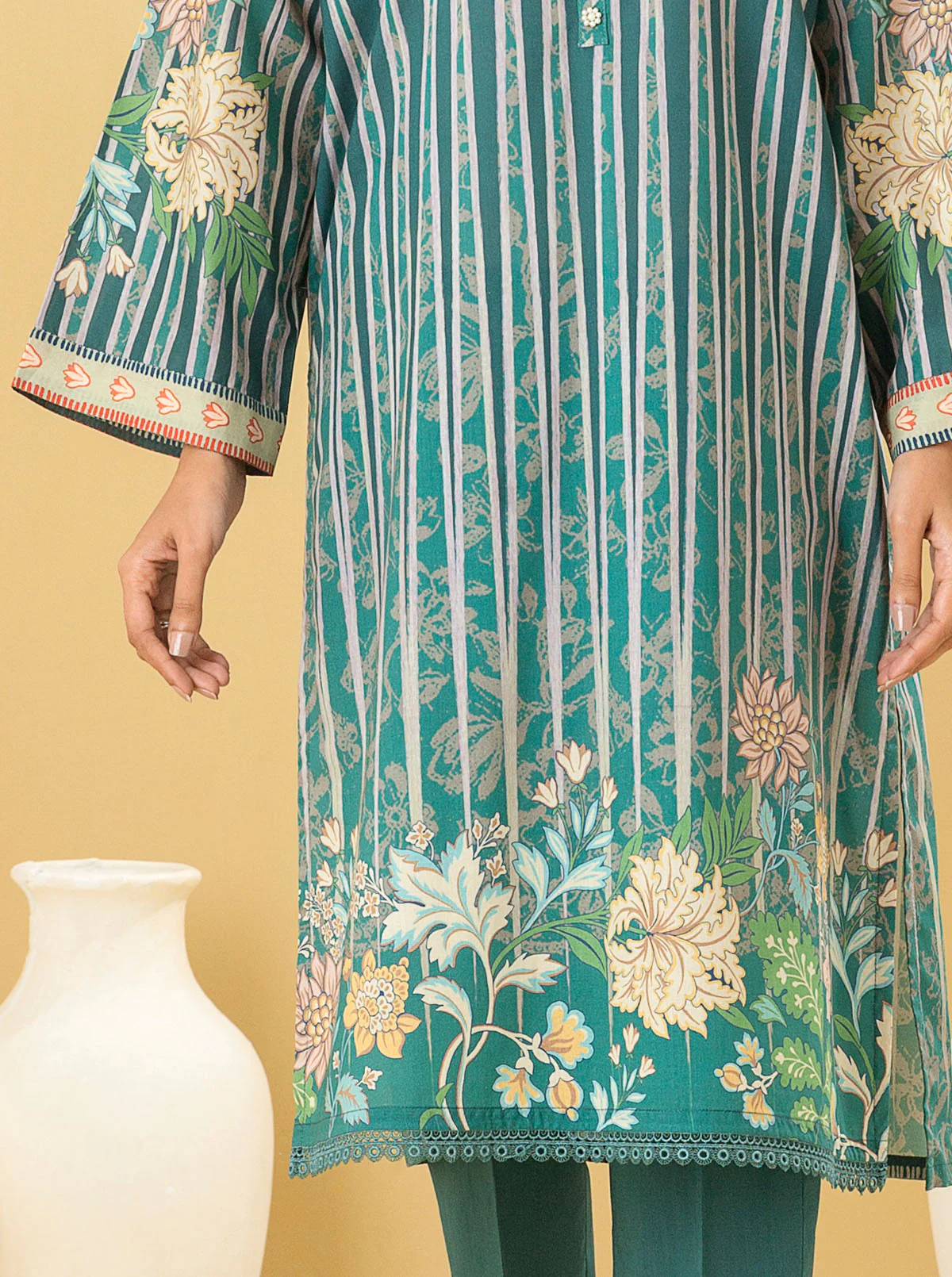 1 PIECE - PRINTED LAWN SHIRT - TEAL QUARTZ - Image 2