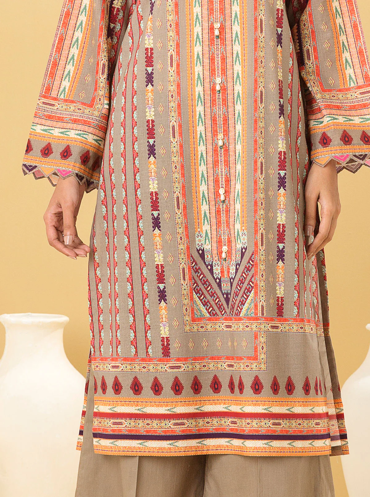 1 PIECE - PRINTED LAWN SHIRT - TRIBAL TAUPE - Image 2