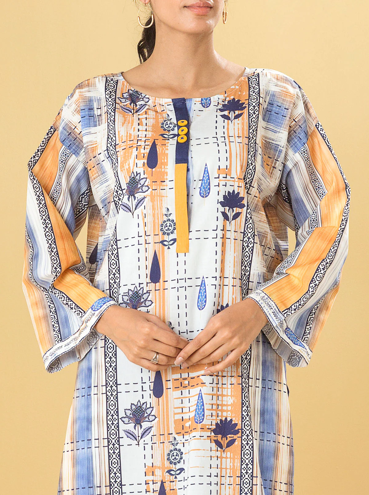 1 PIECE - PRINTED LAWN SHIRT - INDIGO BLOOM - Image 2