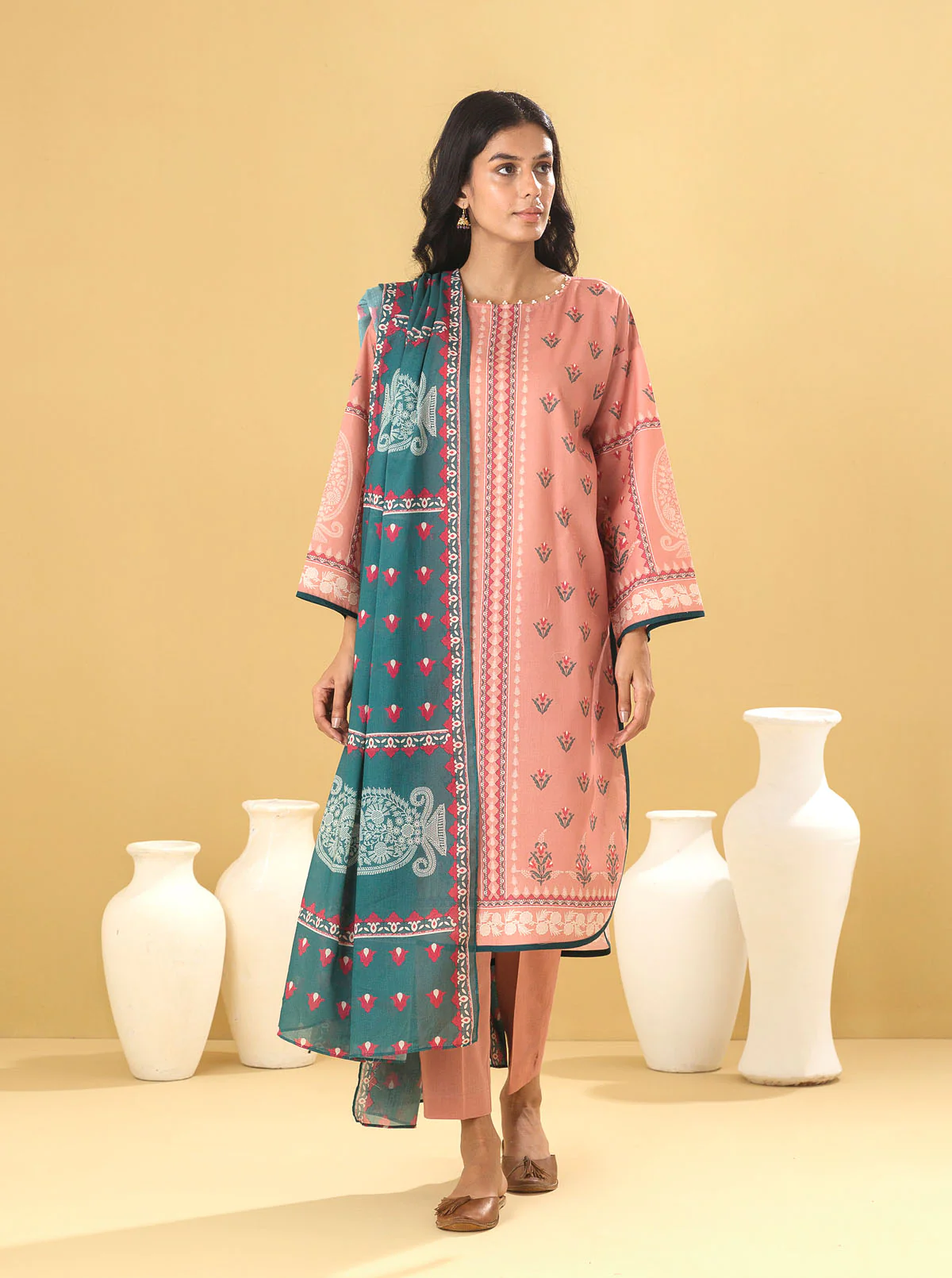 3 PIECE - PRINTED LAWN SUIT - IMPATIENS PETAL - Image 5
