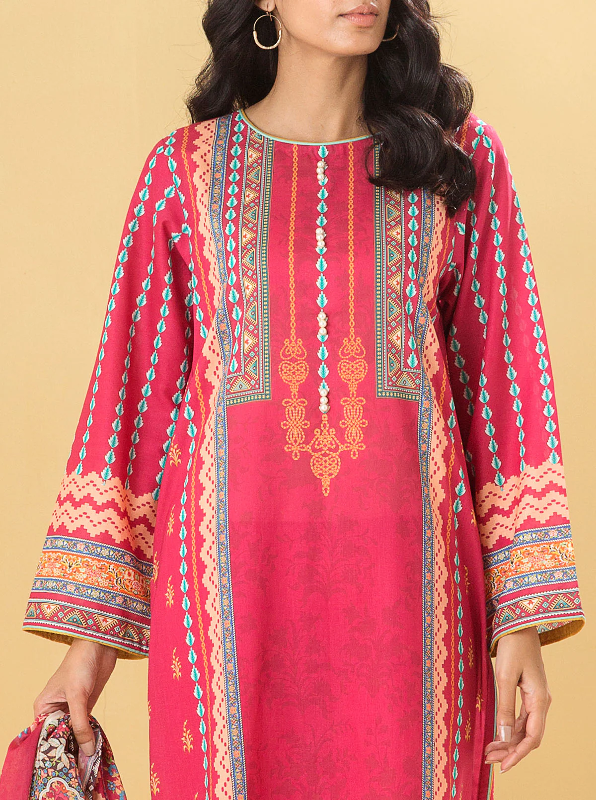 3 PIECE - PRINTED LAWN SUIT - FUCHSIA GLEAM - Image 4