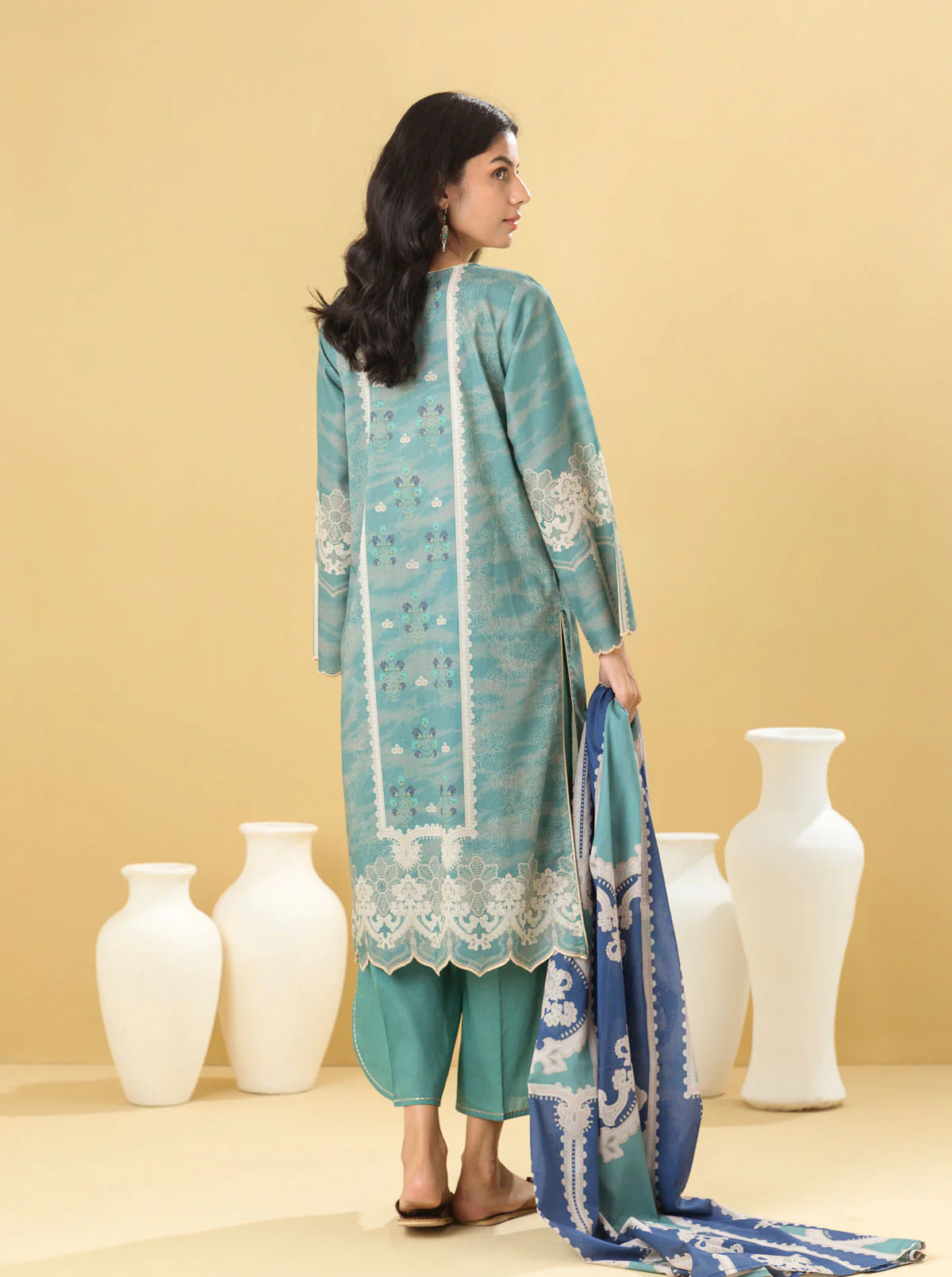 3 PIECE - EMBROIDERED LAWN SUIT - GEMSTONE TEAL - Image 6