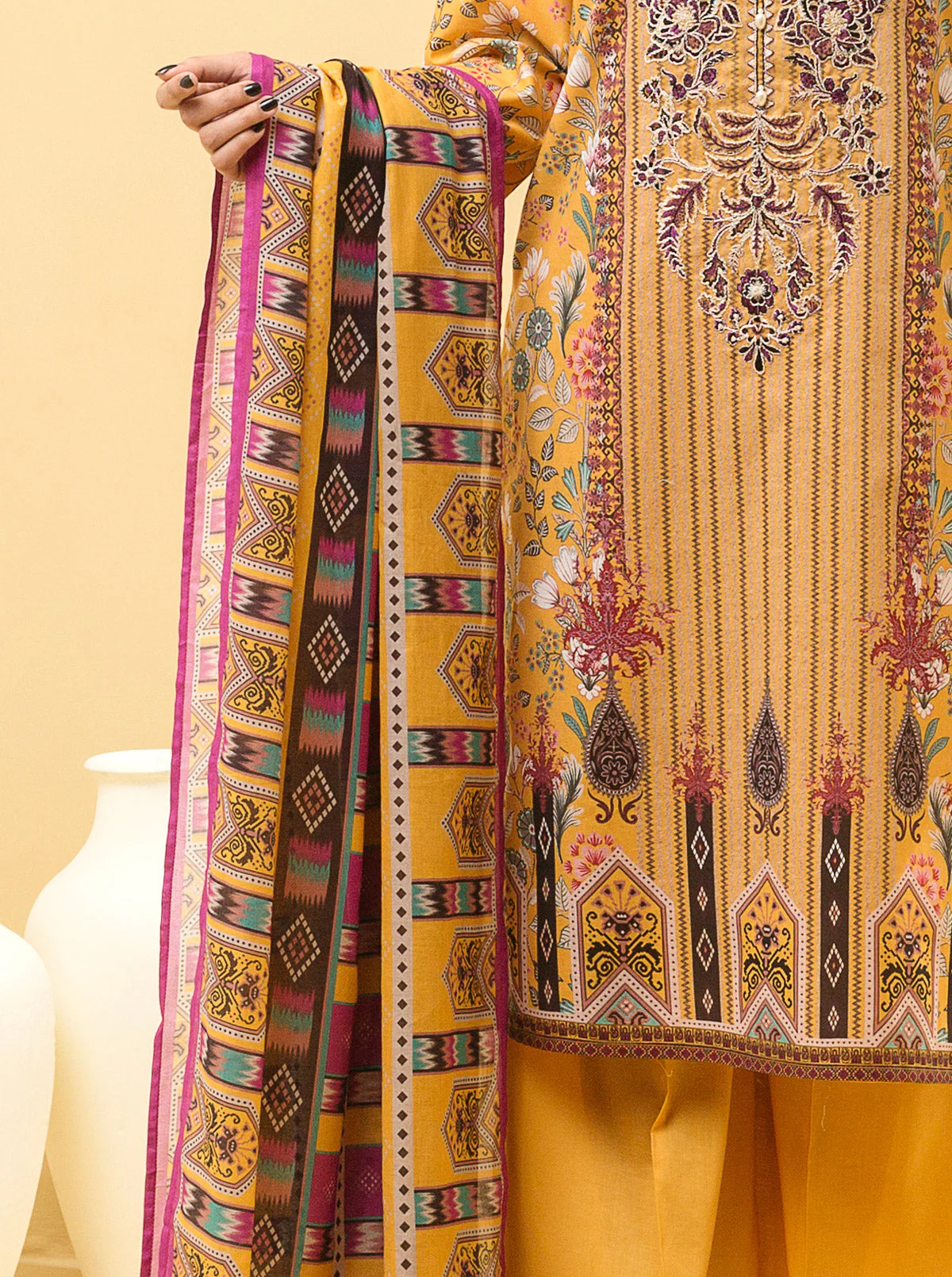 3 PIECE - EMBROIDERED LAWN SUIT - FLORAL VISTA - Image 5