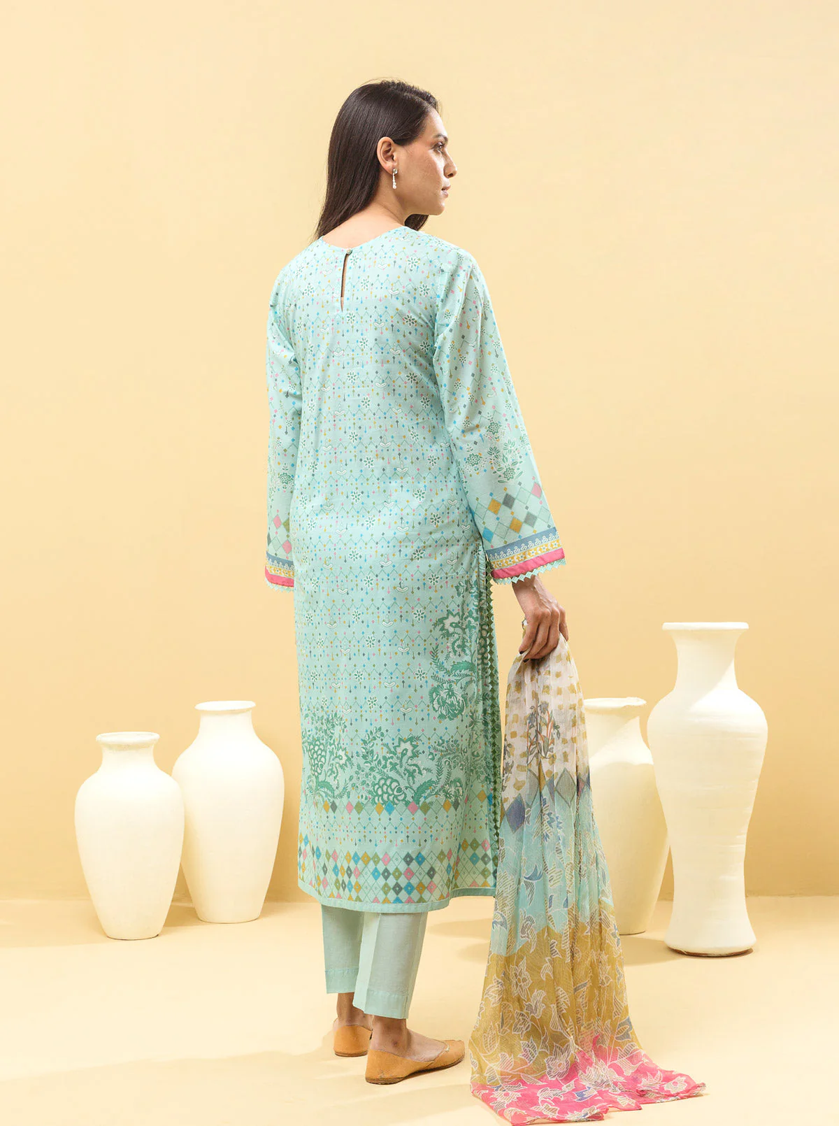 3 PIECE - PRINTED LAWN SUIT - SUMMER LRIDESCENT - Image 6