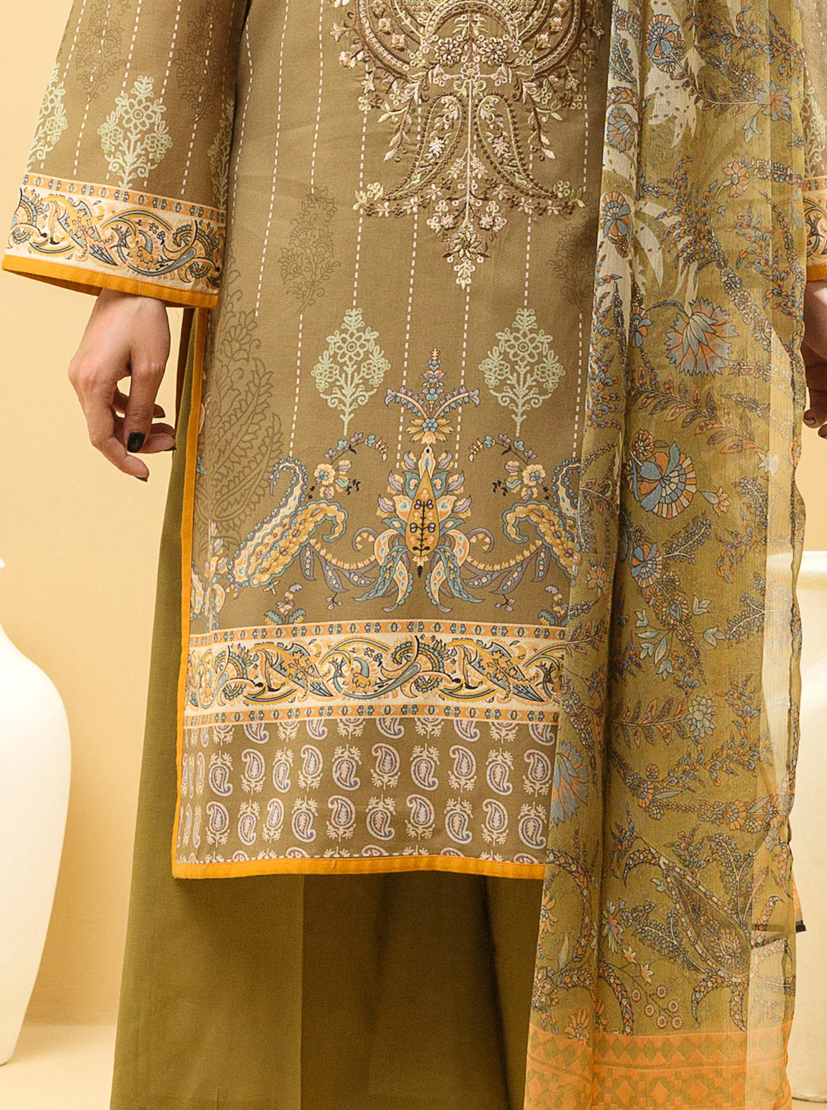 3 PIECE - EMBROIDERED LAWN SUIT - MYSTIC VISTA - Image 2