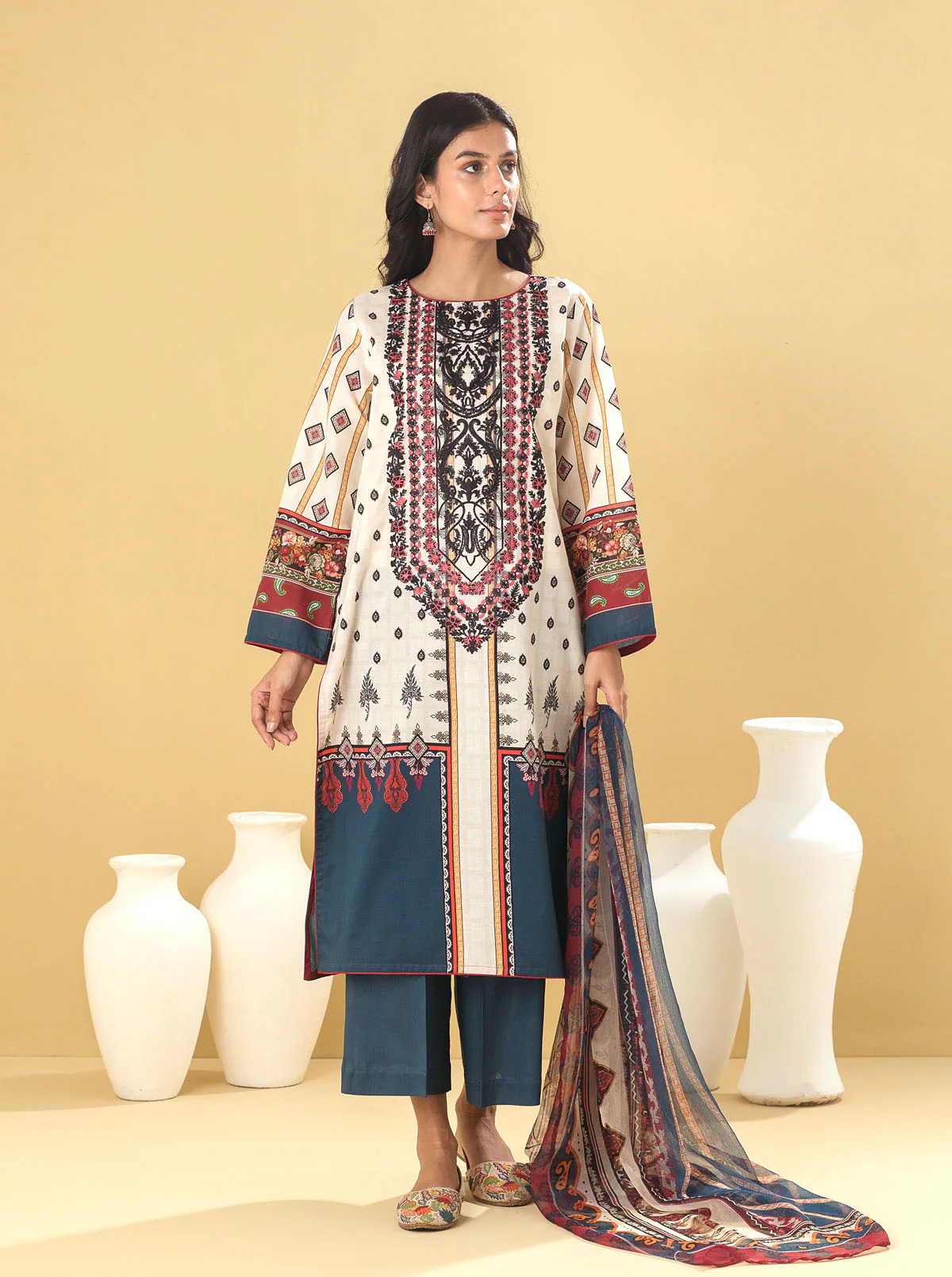 3 PIECE - EMBROIDERED LAWN SUIT - PEARLY JEWEL - Image 3
