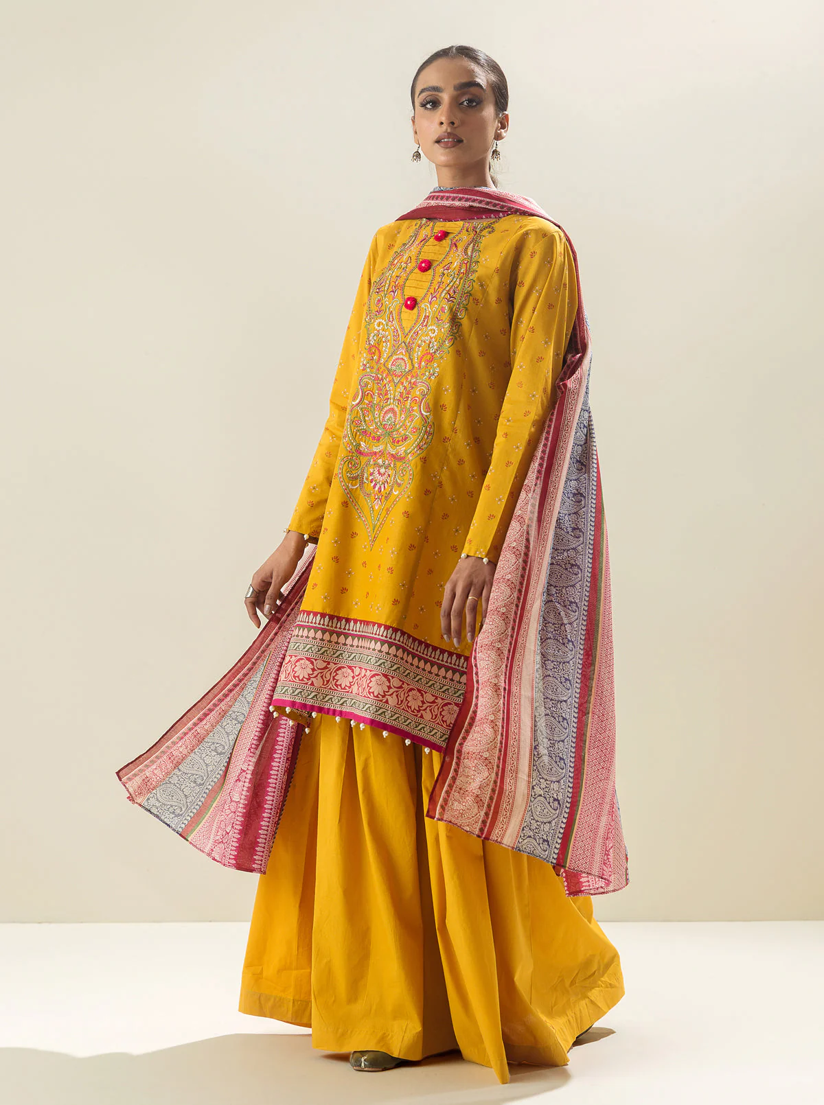 2 PIECE - EMBROIDERED LAWN SUIT - BLOOMING GOLD - Image 3
