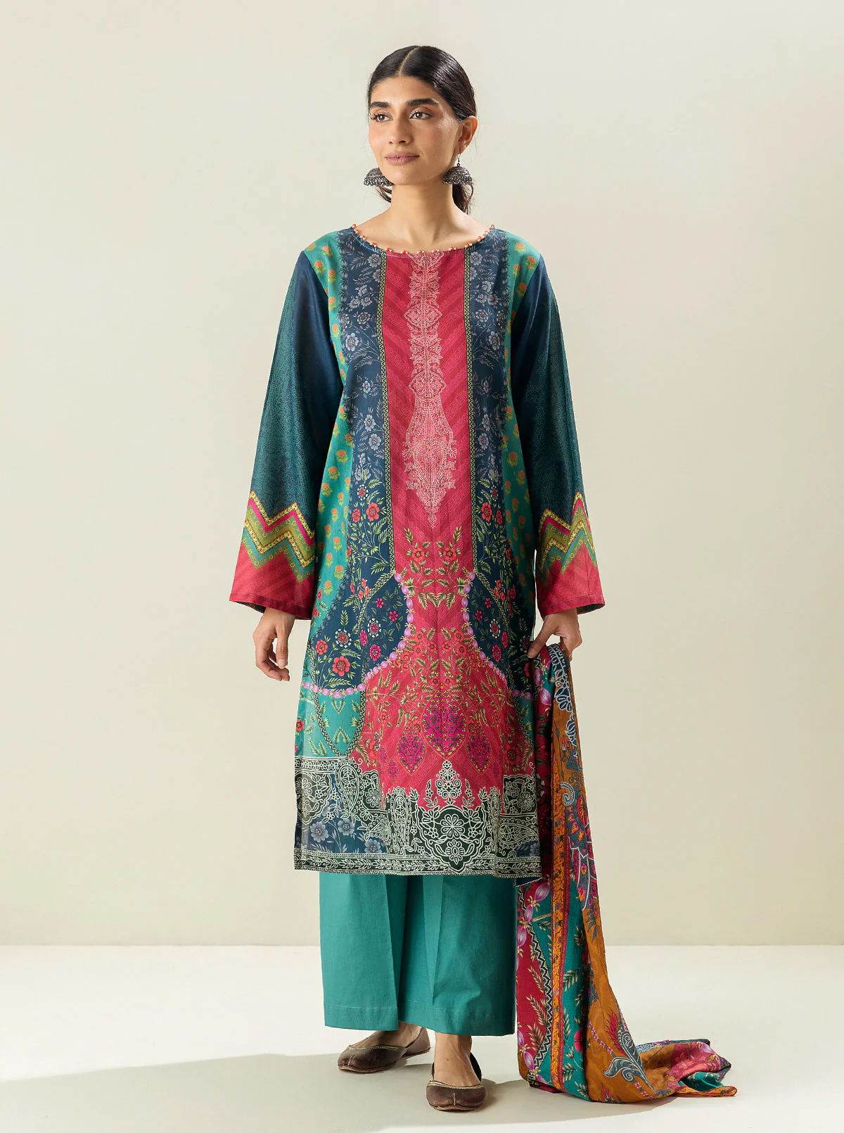 3 PIECE - PRINTED LAWN SUIT - FOUNTAIN GLORY - Image 2