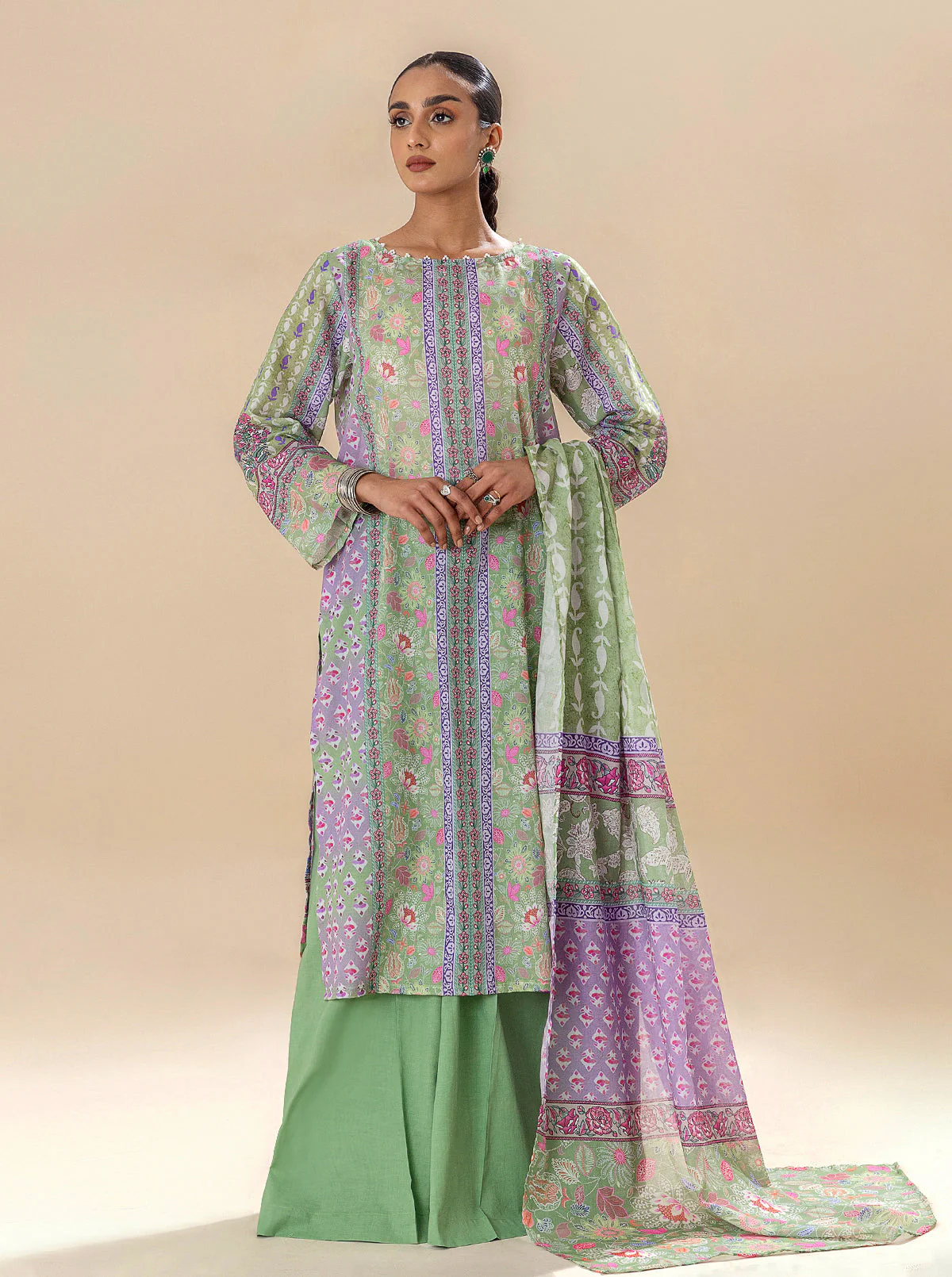 2 PIECE PRINTED LAWN SUIT-EVERGREEN AURA (UNSTITCHED) - Image 5