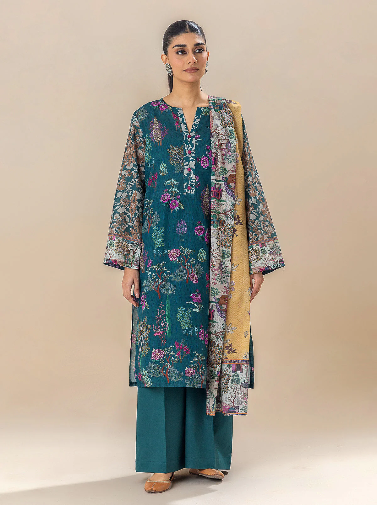 3 PIECE PRINTED LAWN SUIT-SERENITY GREENS (UNSTITCHED) - Image 2