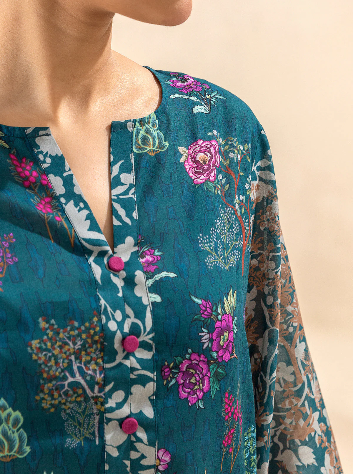 3 PIECE PRINTED LAWN SUIT-SERENITY GREENS (UNSTITCHED) - Image 3