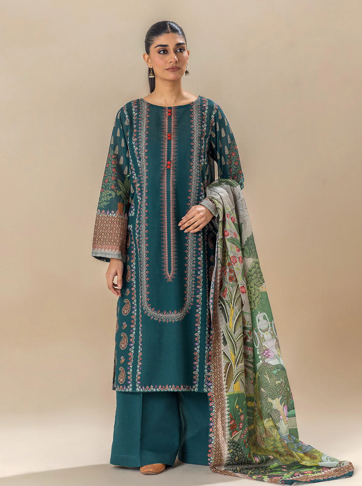 3 PIECE PRINTED LAWN SUIT-CHROME MEADOW (UNSTITCHED) - Image 3