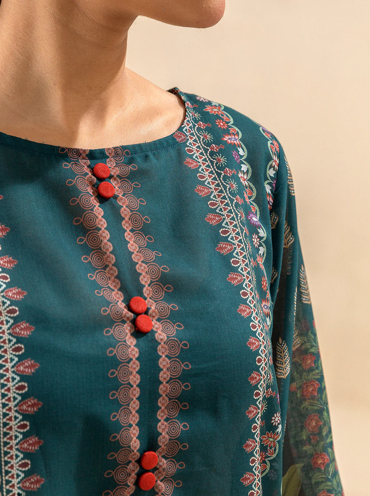 3 PIECE PRINTED LAWN SUIT-CHROME MEADOW (UNSTITCHED) - Image 4
