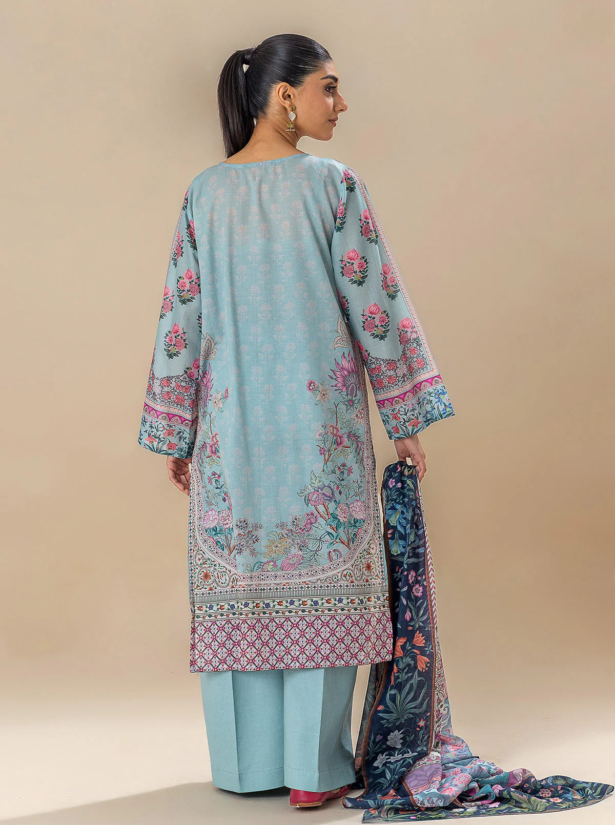 3 PIECE PRINTED LAWN SUIT-SOUL BLUE (UNSTITCHED) - Image 3