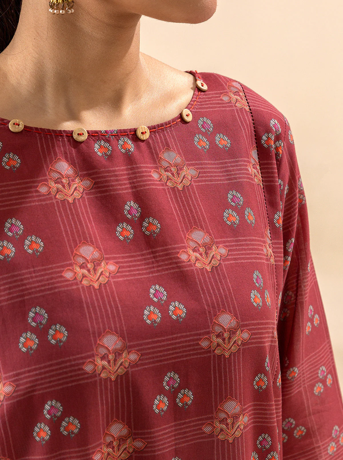 3 PIECE PRINTED LAWN SUIT-ROYALTY RED (UNSTITCHED) - Image 3