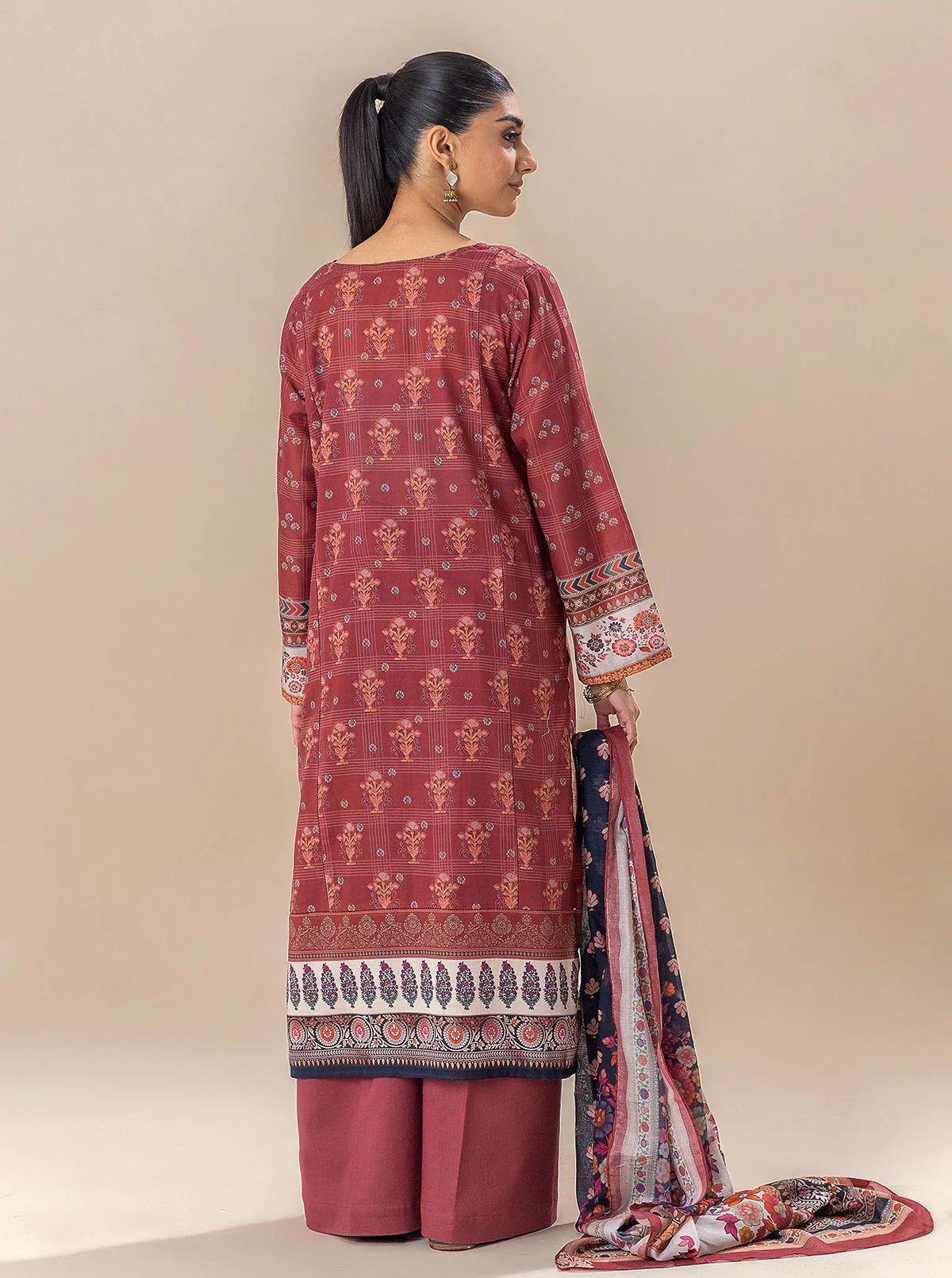 3 PIECE PRINTED LAWN SUIT-ROYALTY RED (UNSTITCHED) - Image 4