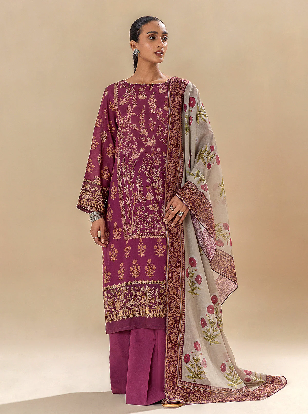 3 PIECE PRINTED LAWN SUIT-MAGENTA MOON (UNSTITCHED) - Image 6