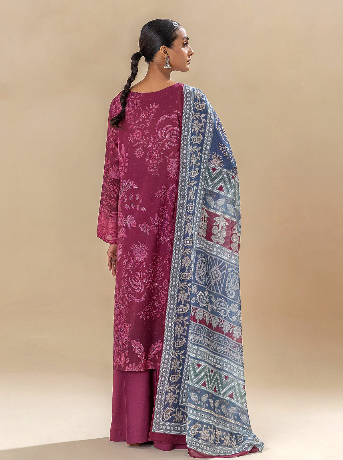 3 PIECE PRINTED LAWN SUIT-WINE WARMTH (UNSTITCHED) - Image 3