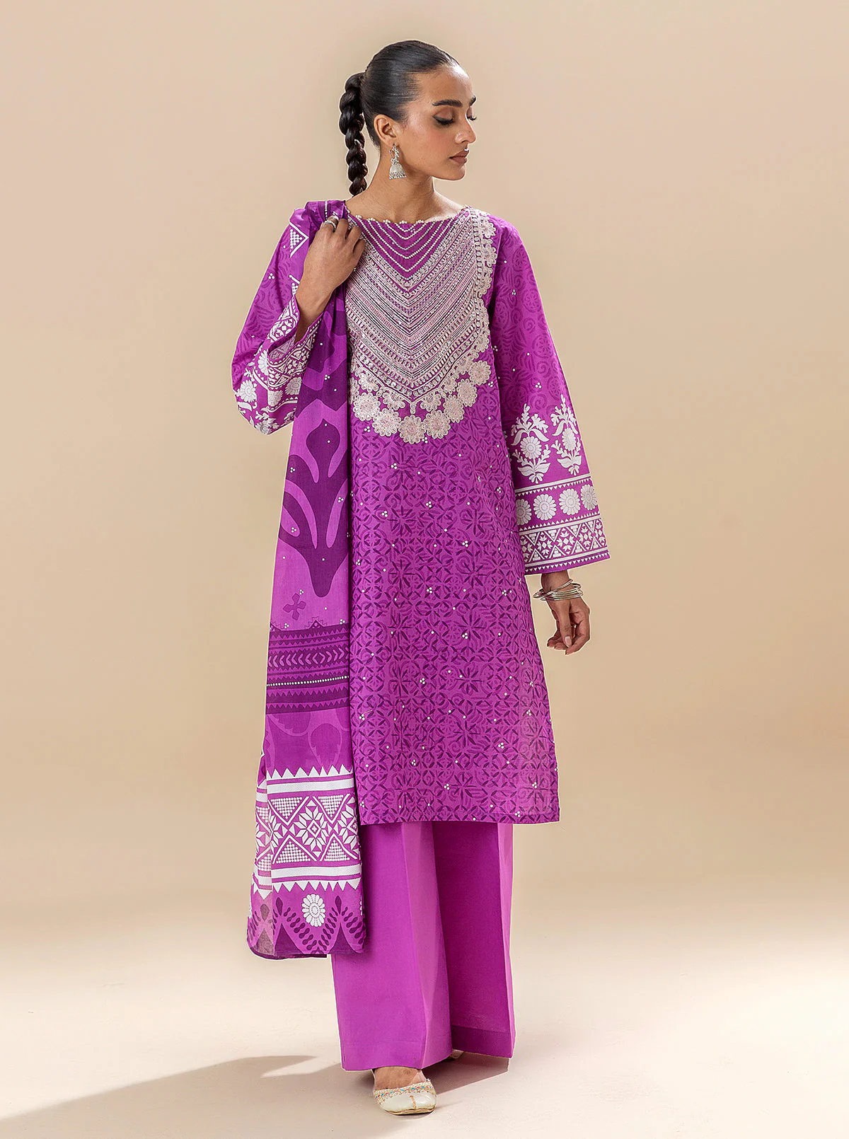 3 PIECE EMBROIDERED LAWN SUIT-CACTUS FLOWER (UNSTITCHED) - Image 3