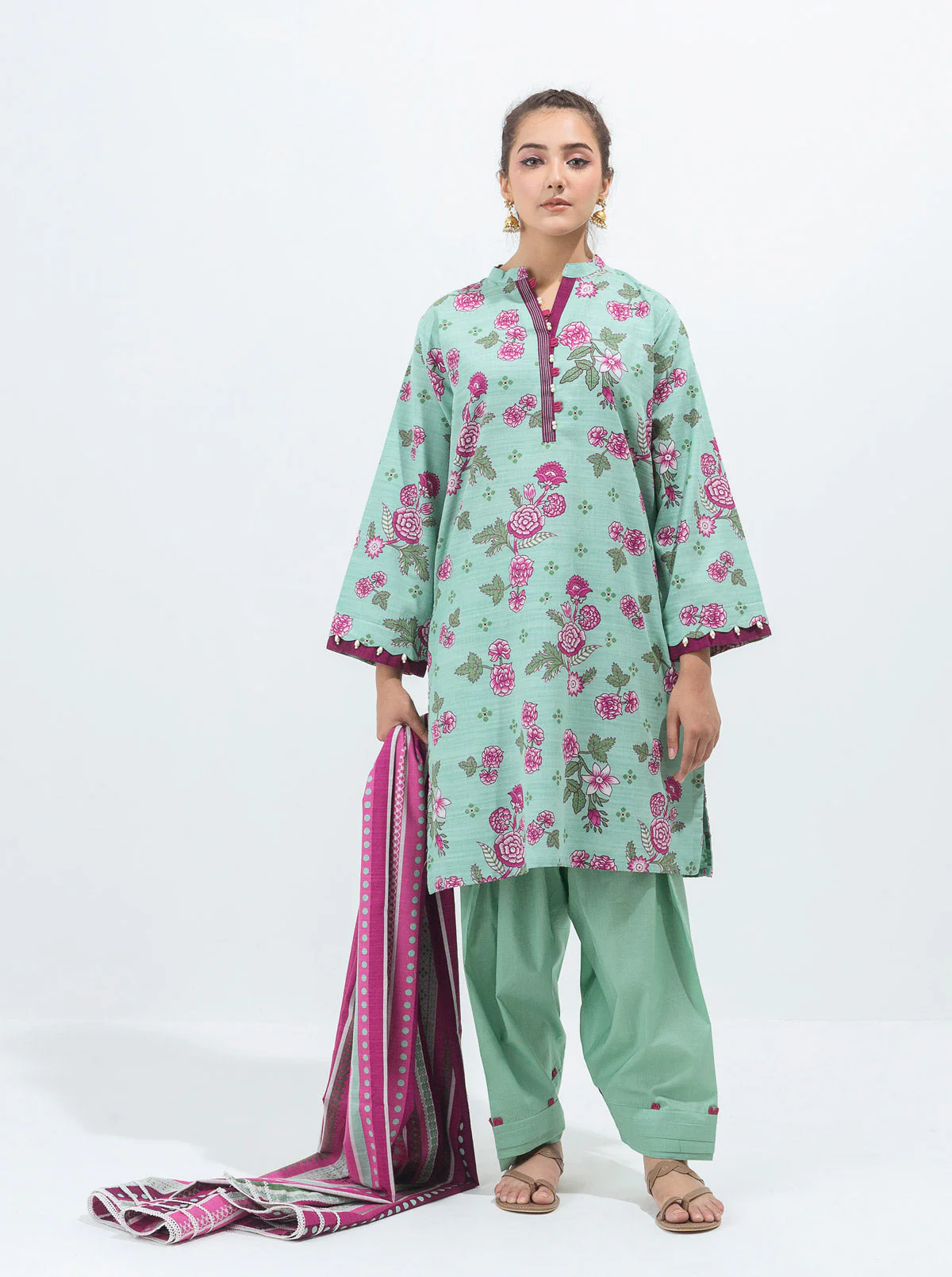 3 PIECE - PRINTED KHADDAR SUIT - INFINITE GARDENIA - Image 3