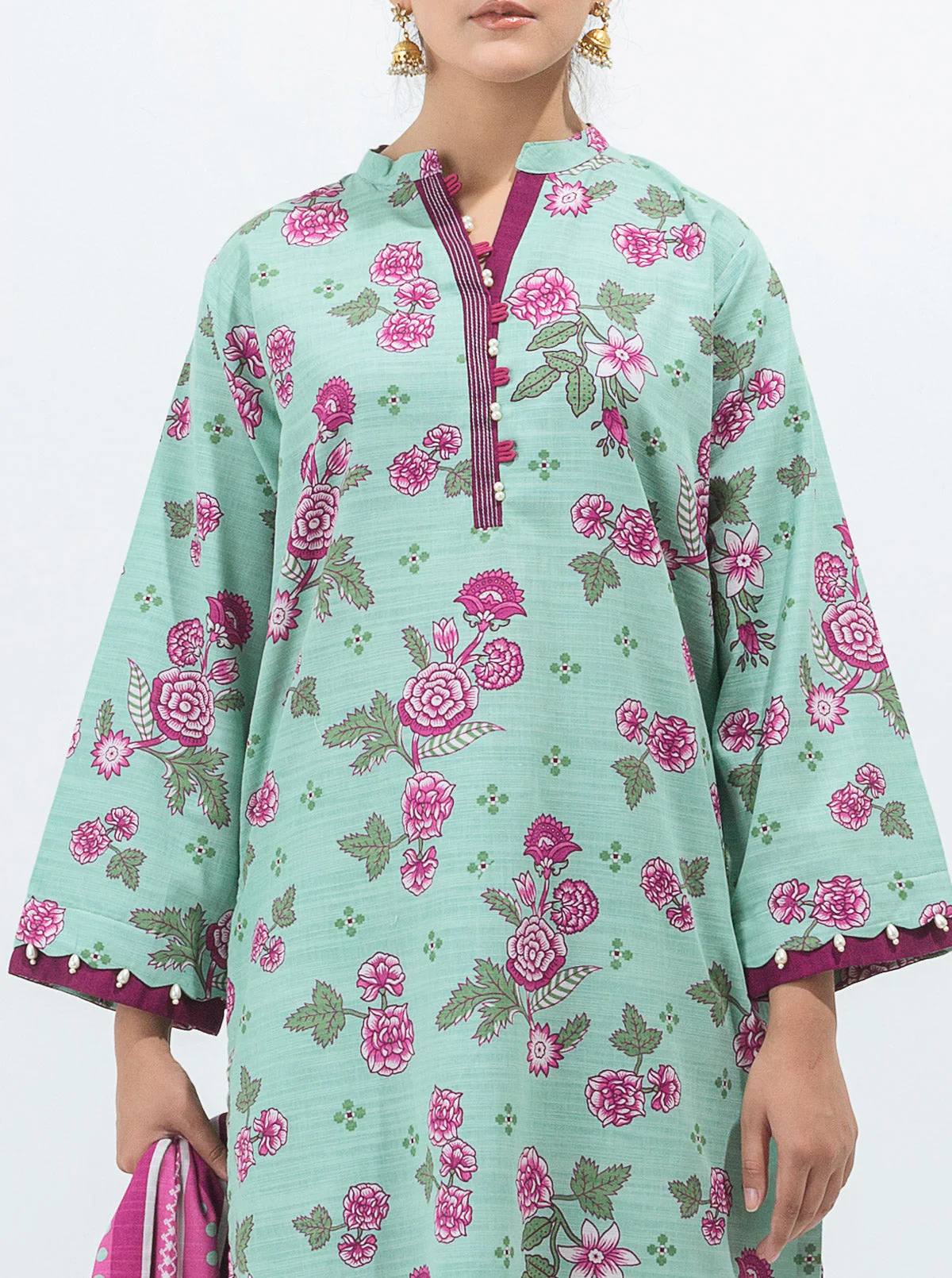 3 PIECE - PRINTED KHADDAR SUIT - INFINITE GARDENIA - Image 4
