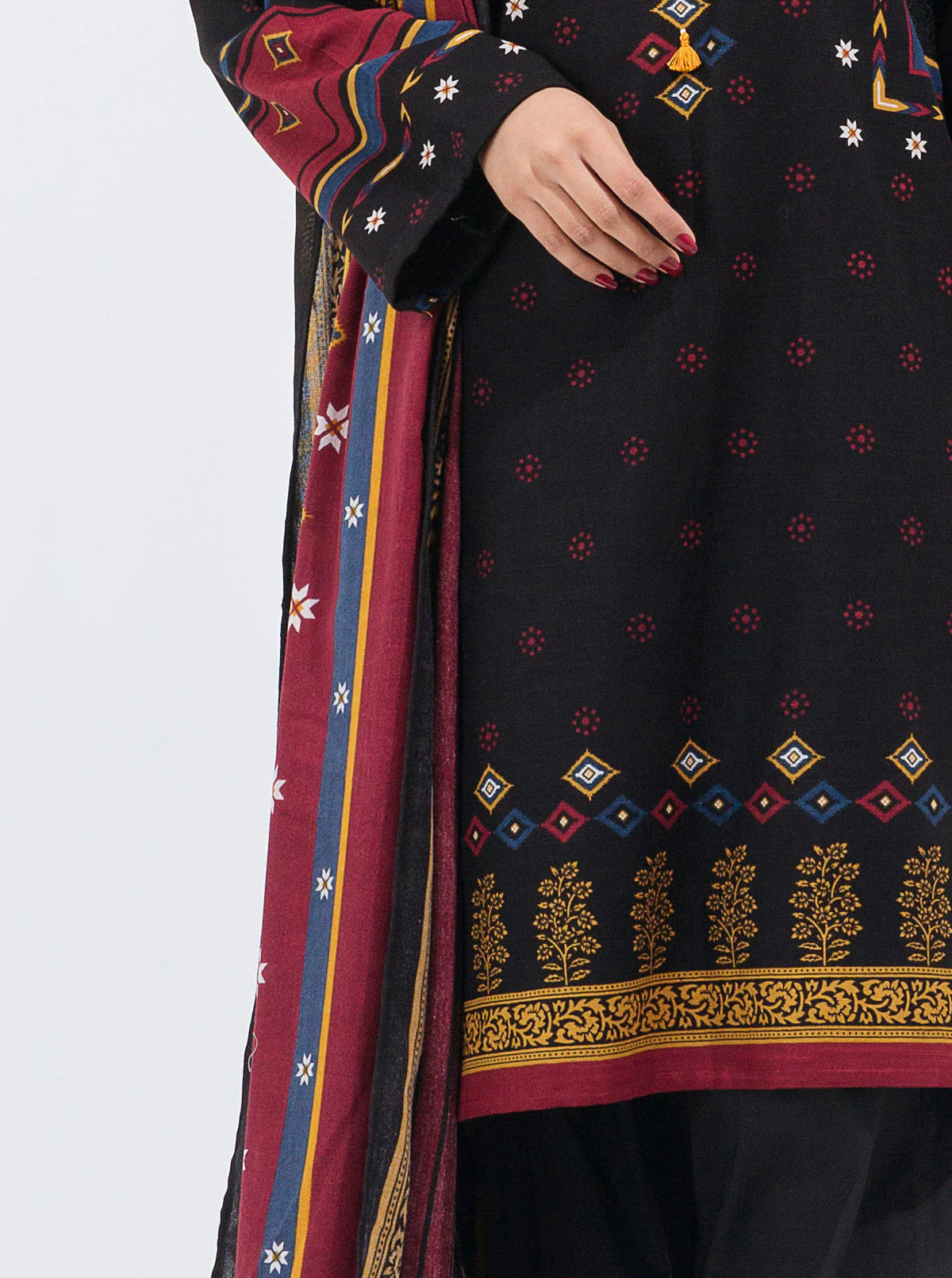 3 PIECE - PRINTED WITH SHAWL KHADDAR SUIT - ETHEREAL TRIBE - Image 2
