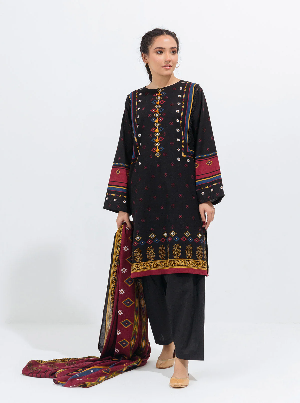 3 PIECE - PRINTED WITH SHAWL KHADDAR SUIT - ETHEREAL TRIBE - Image 3