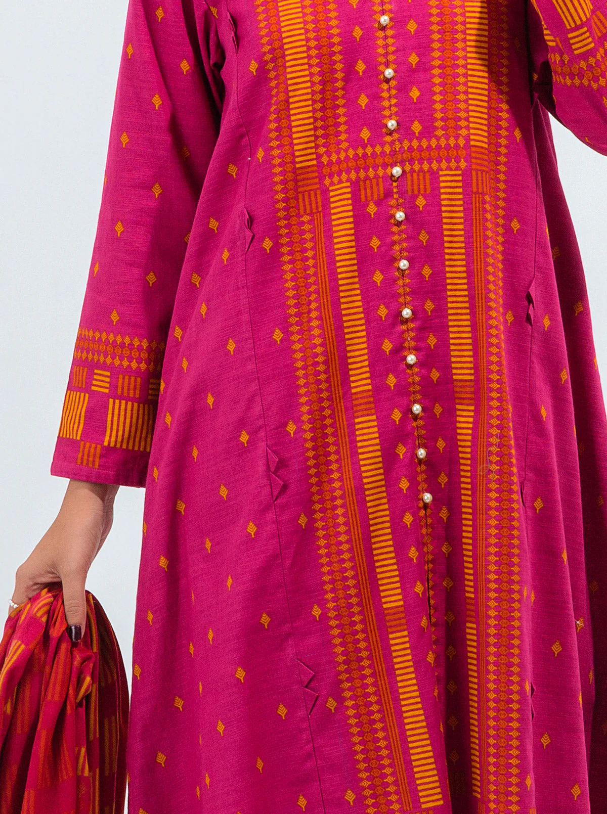 3 PIECE - PRINTED WITH SHAWL KHADDAR SUIT - PERFECT PINK - Image 5