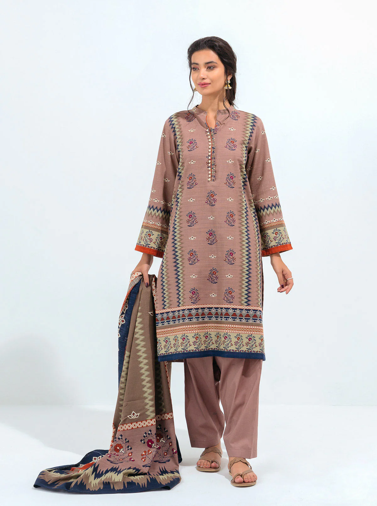 3 PIECE - PRINTED KHADDAR SUIT - ROSEY MISTY - Image 5