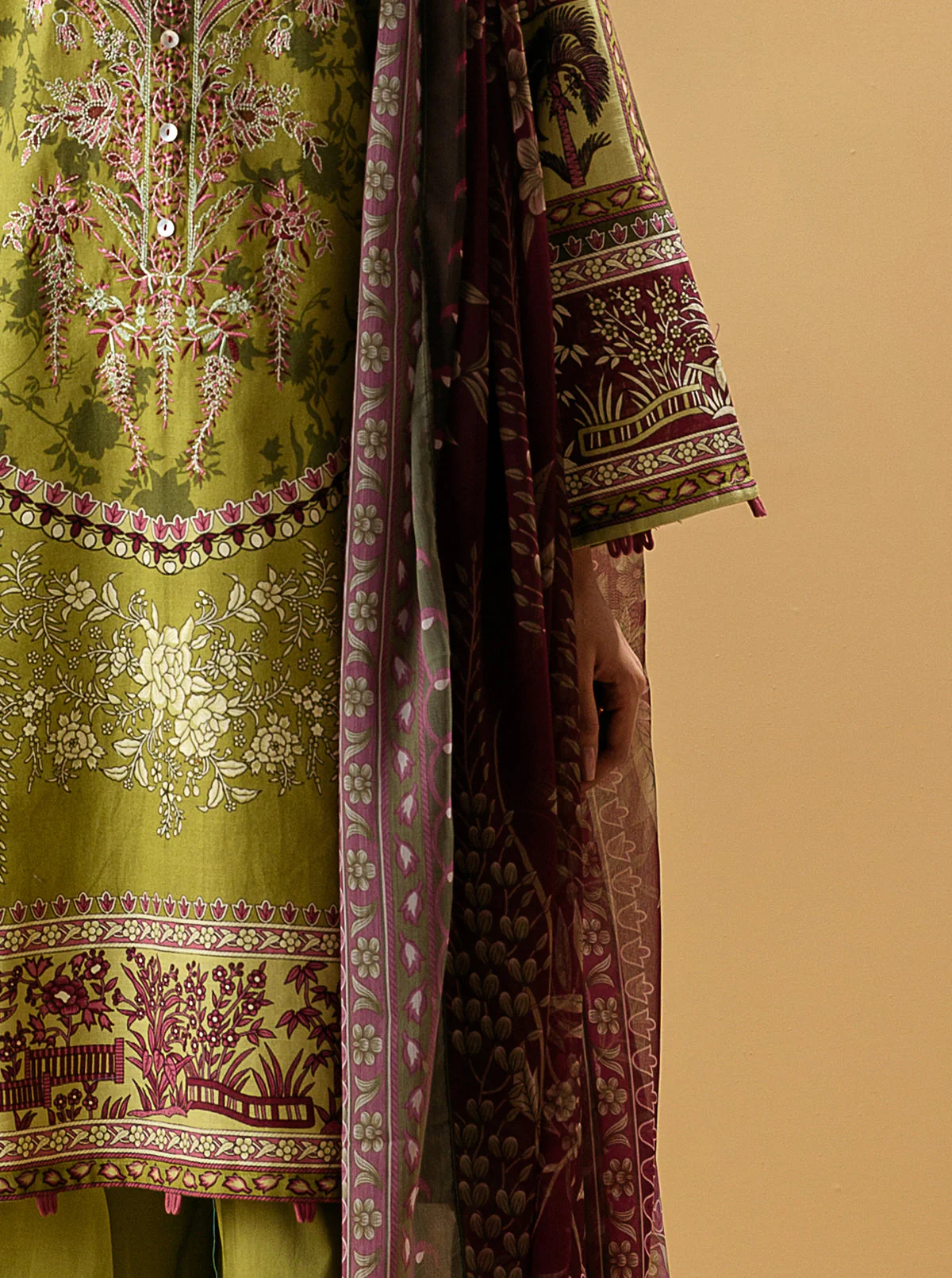 3 PIECE - EMBROIDERED KHADDAR SUIT - DUSKY BLOOM - Image 2