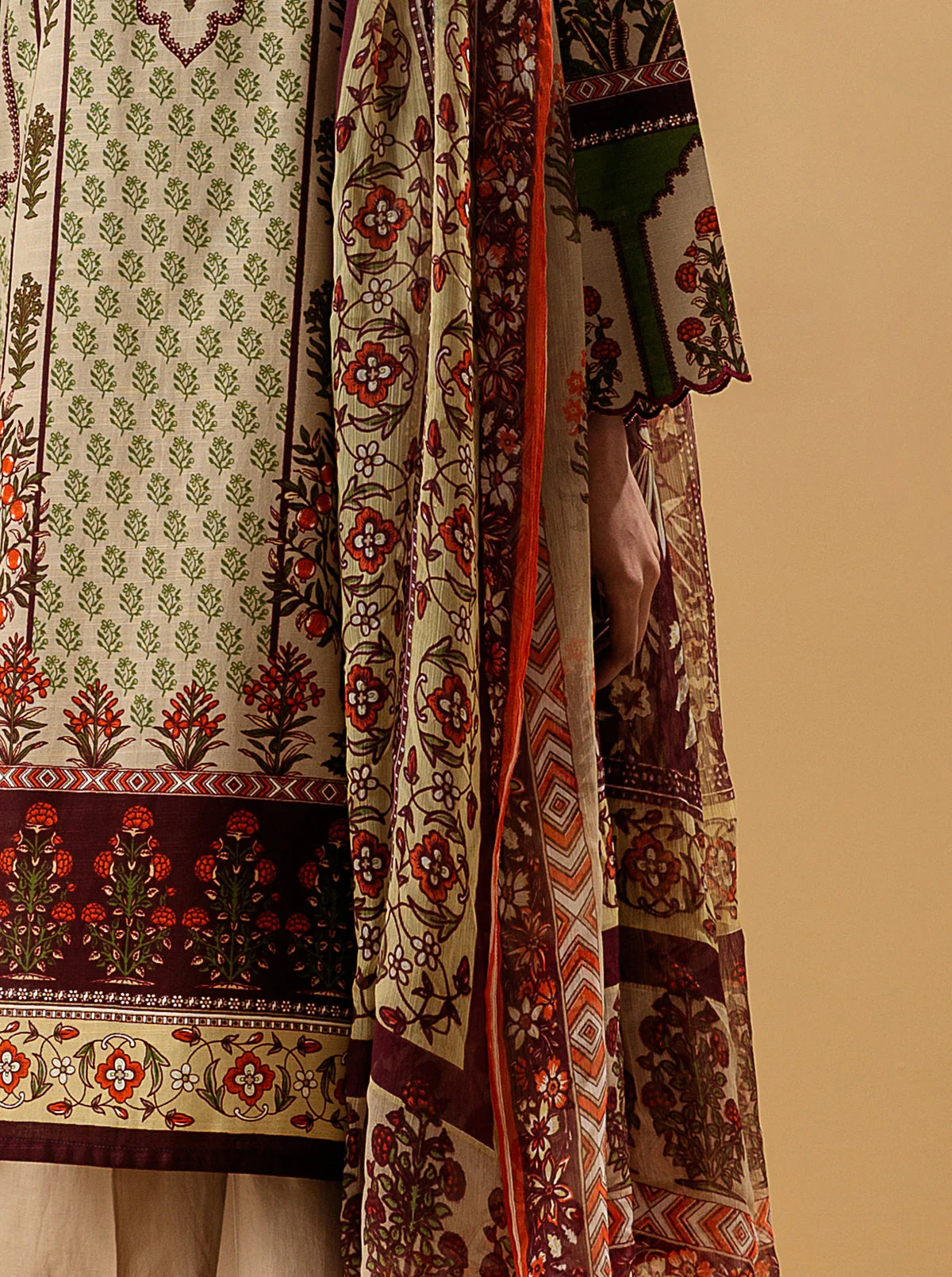 3 PIECE - PRINTED KHADDAR SUIT - TROPICAL FAWN - Image 2