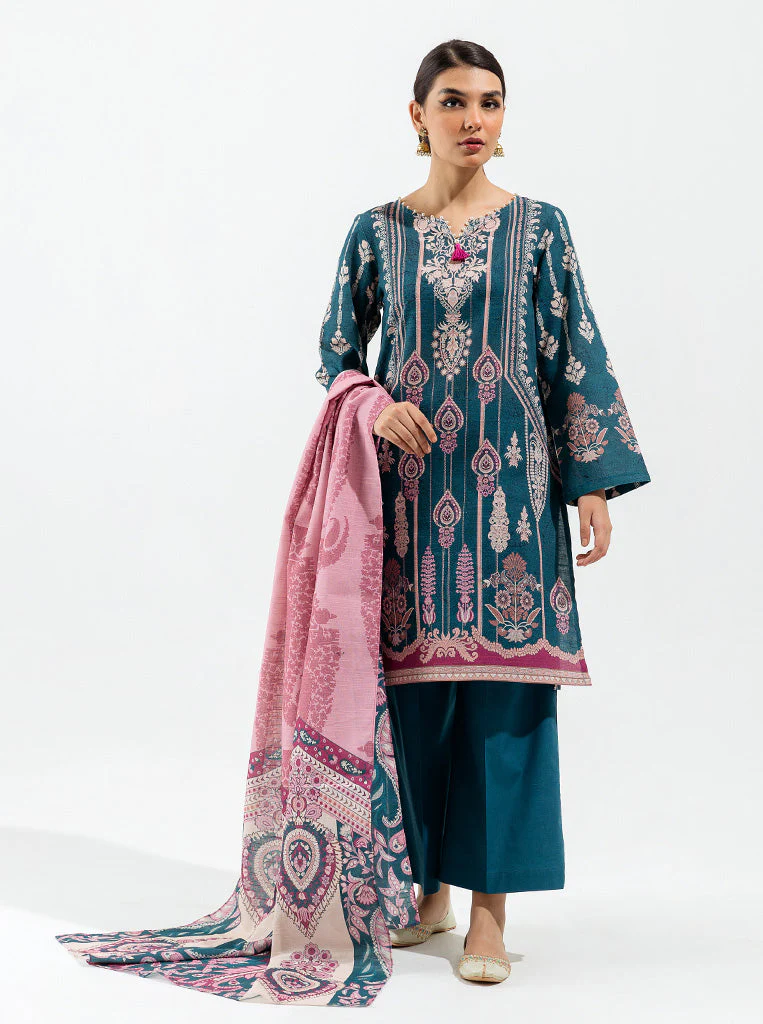 3 PIECE - PRINTED KHADDAR SUIT - ROYAL GREEN - Image 2