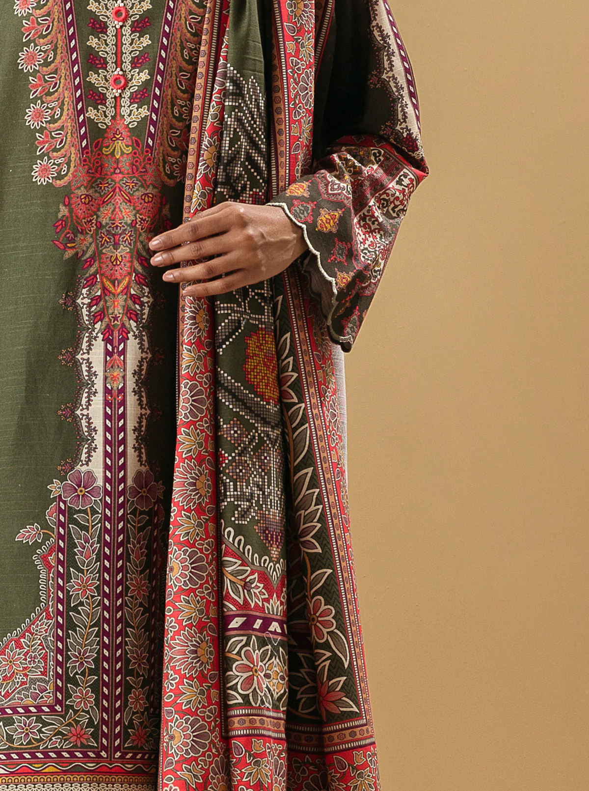 3 PIECE - PRINTED KHADDAR SUIT - MALACHITE - Image 3