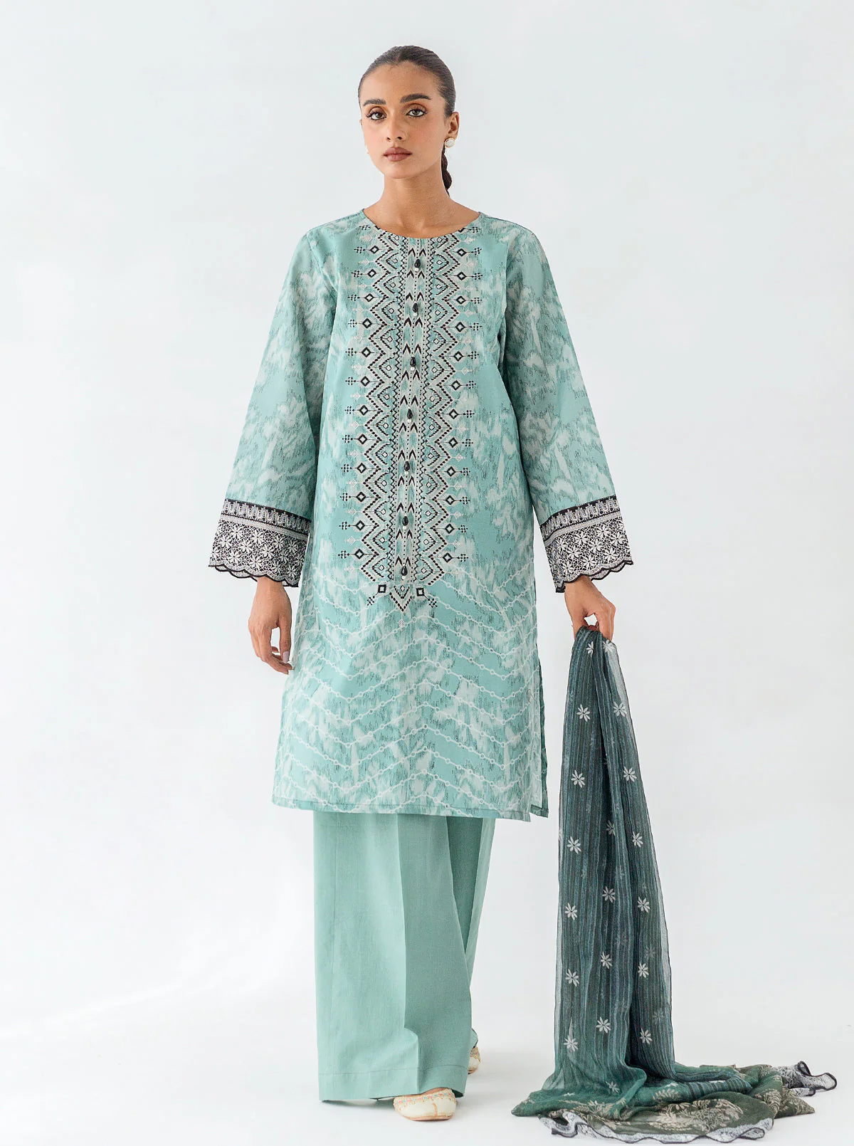 2 PIECE - EMBROIDERED CAMBRIC SUIT - SEA FOAM - Image 2