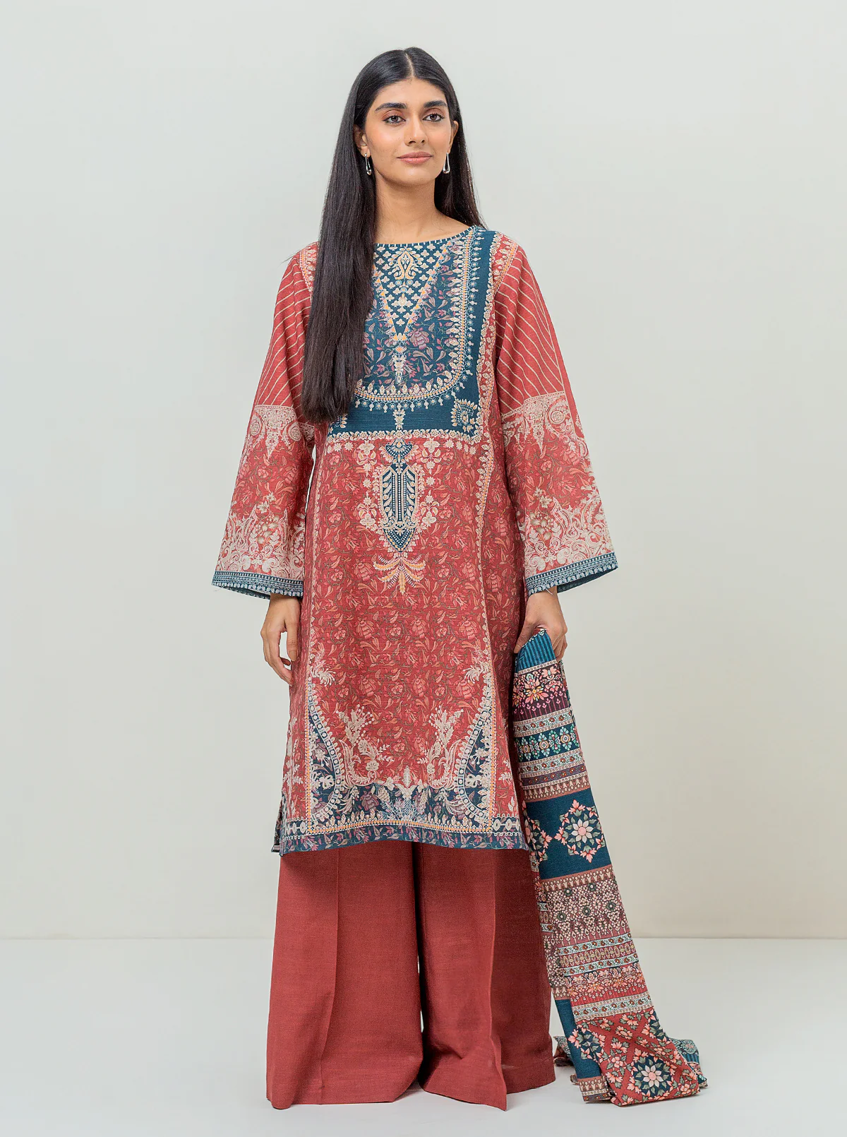 3 PIECE PRINTED KHADDAR SUIT-DUSKY ORCHID (UNSTITCHED) - Image 2