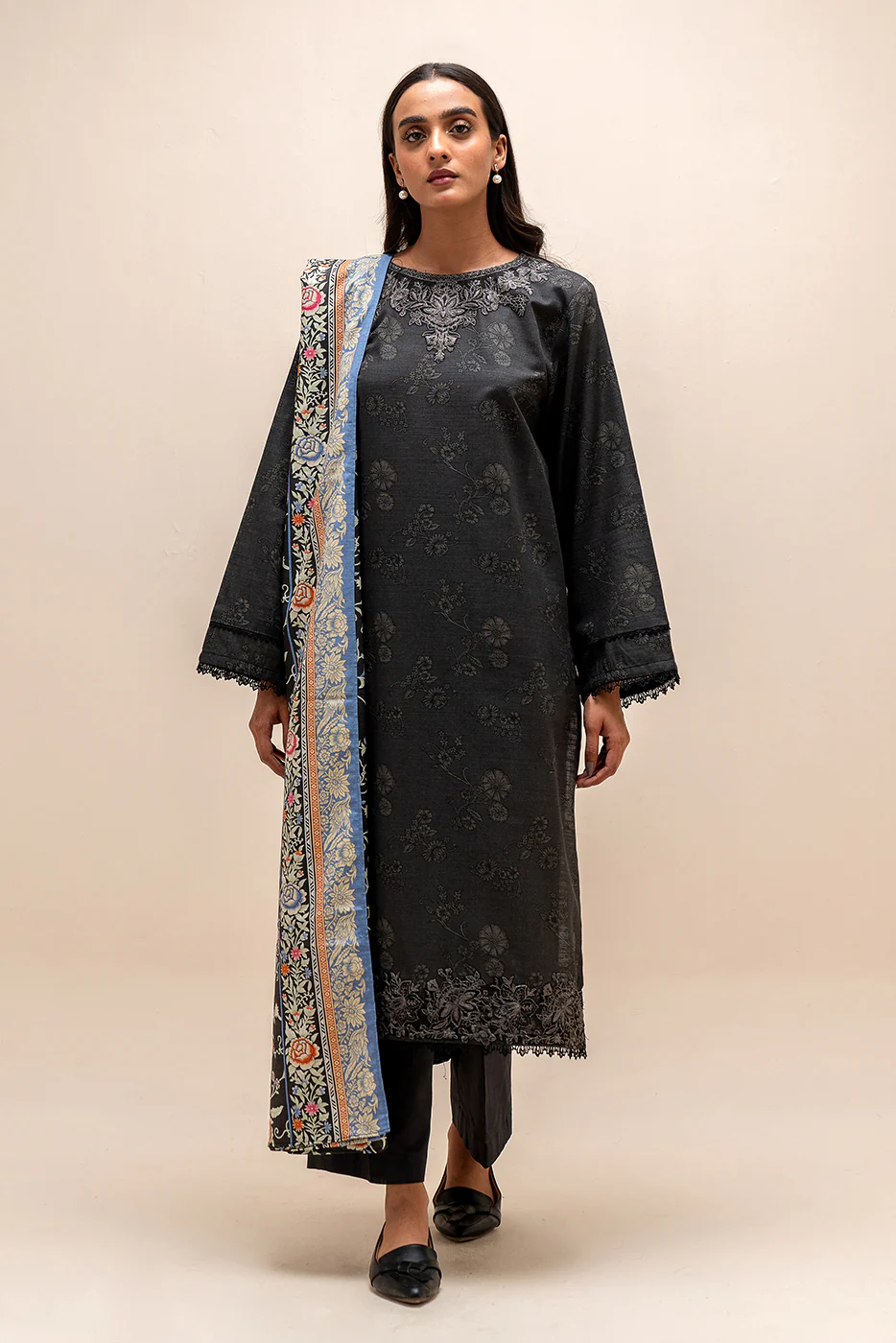 3 PIECE EMBROIDERED KHADDAR SUIT-FOSSIL VERVE (UNSTITCHED) - Image 2